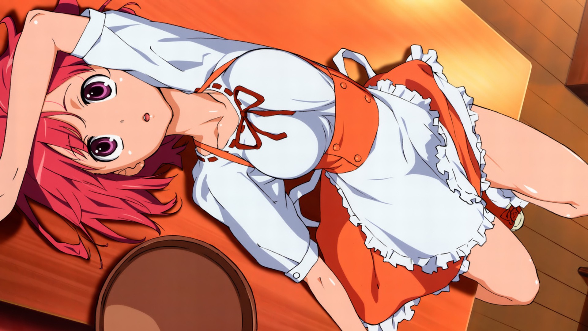 Anime 1920x1080 Toradora! anime girls anime Kushieda Minori lying on back redhead purple eyes looking at viewer
