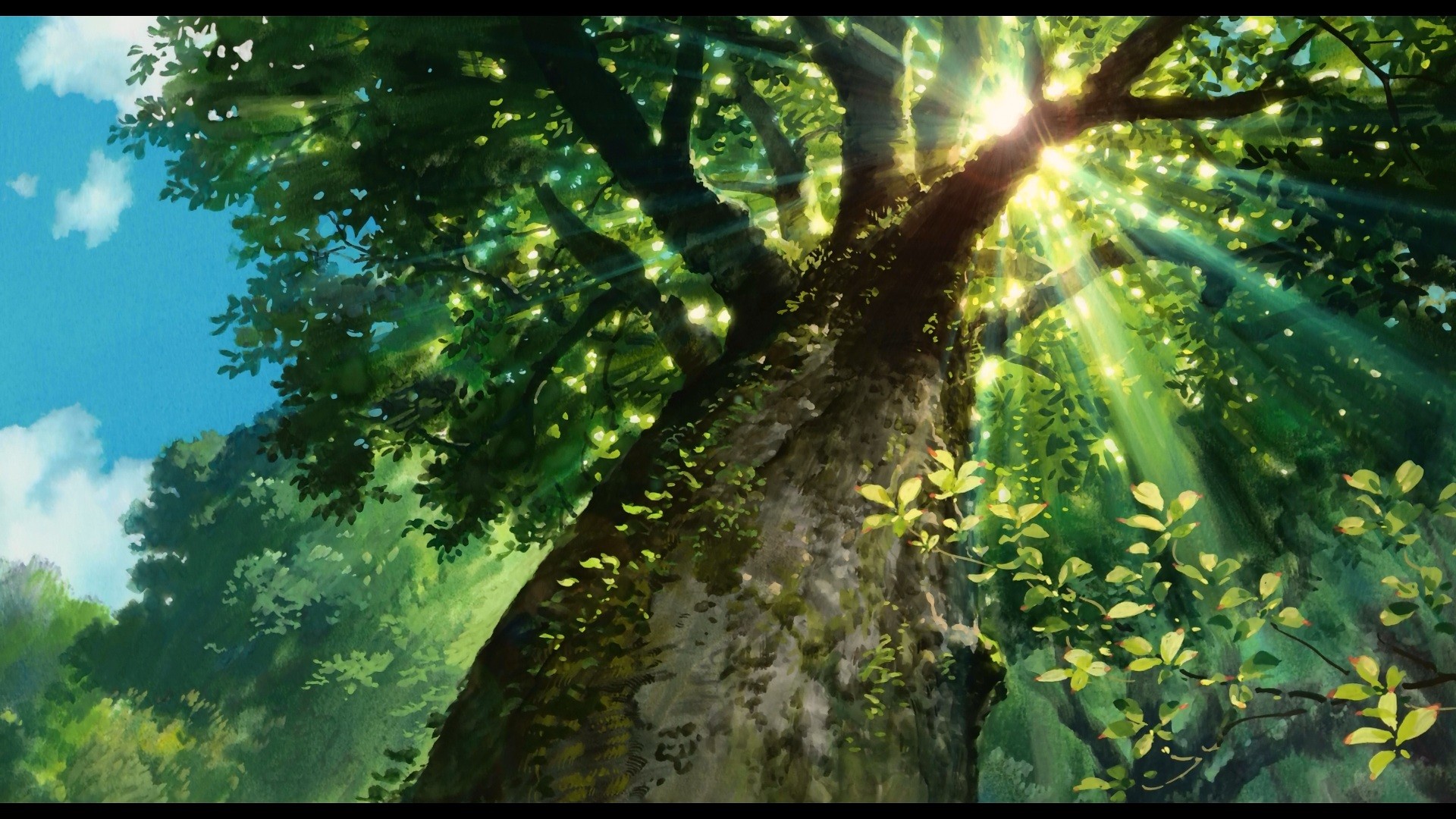 Anime 1920x1080 anime scenery sunlight trees plants nature