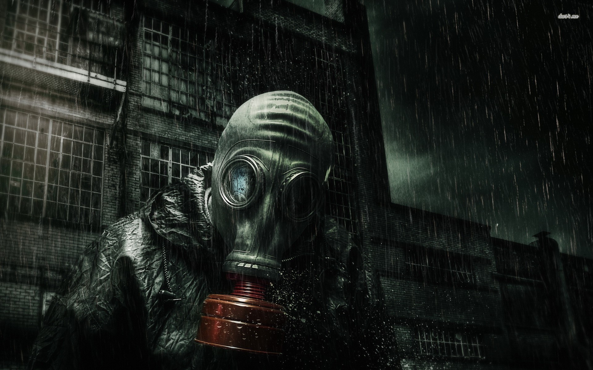 General 1920x1200 gas masks apocalyptic artwork rain