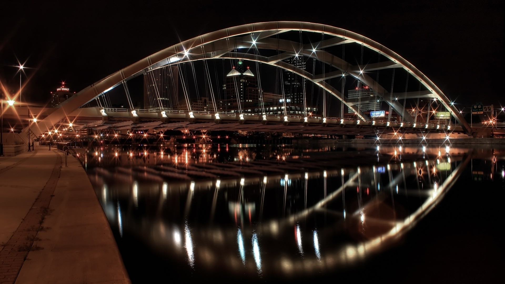 General 1920x1080 bridge reflection city night river city lights