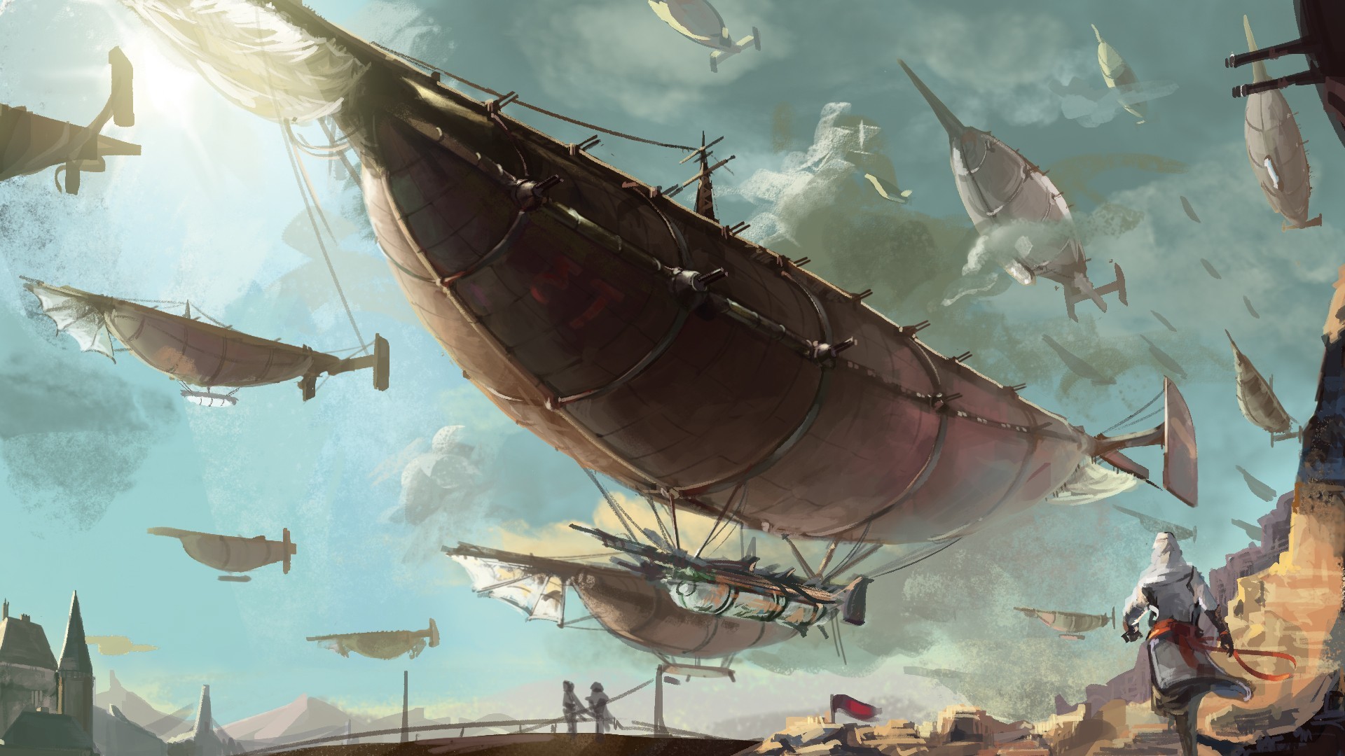General 1920x1080 fantasy art digital art airships vehicle