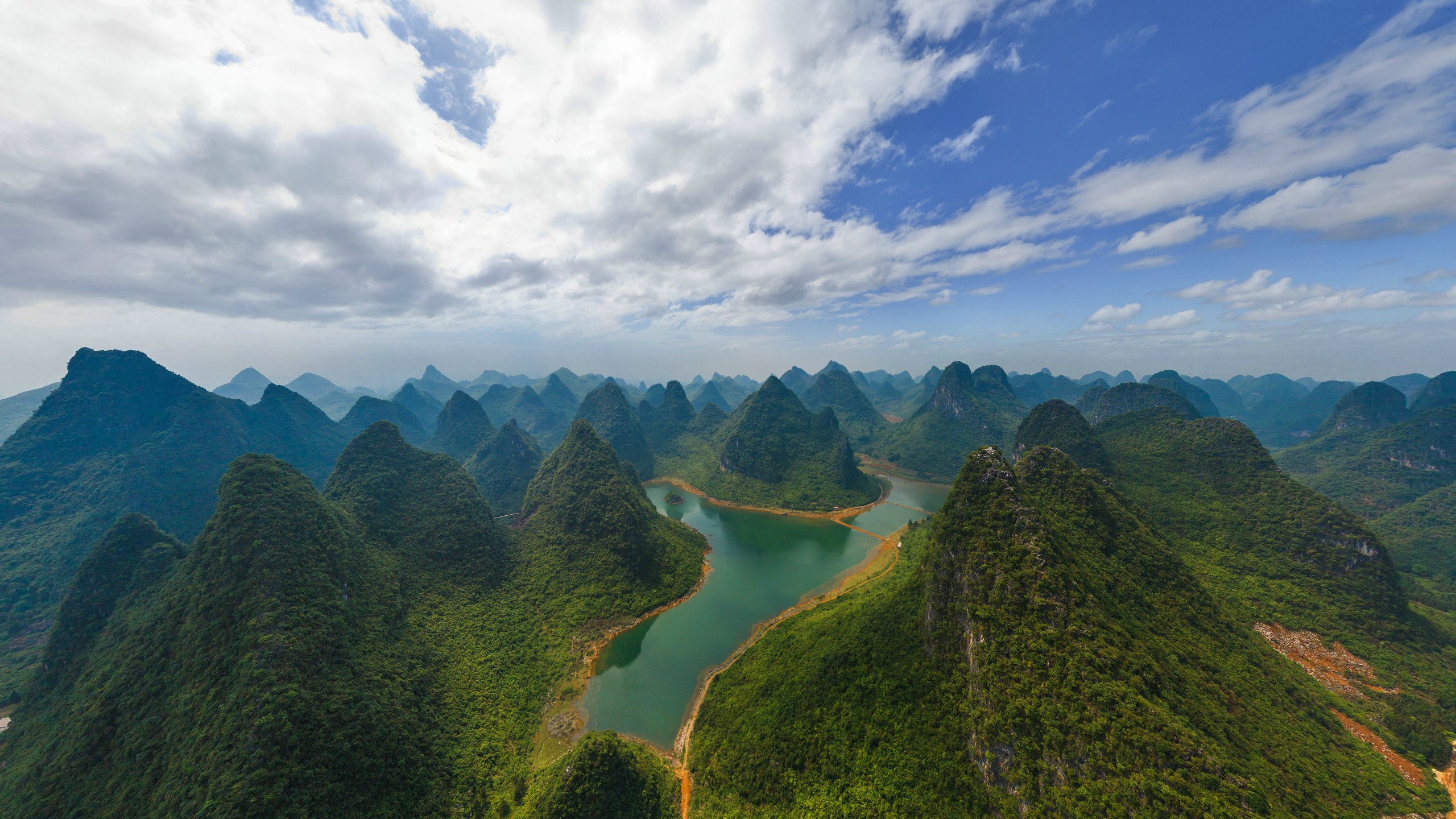 General 2560x1440 landscape China Guilin river hills nature sky clouds water aerial view Asia