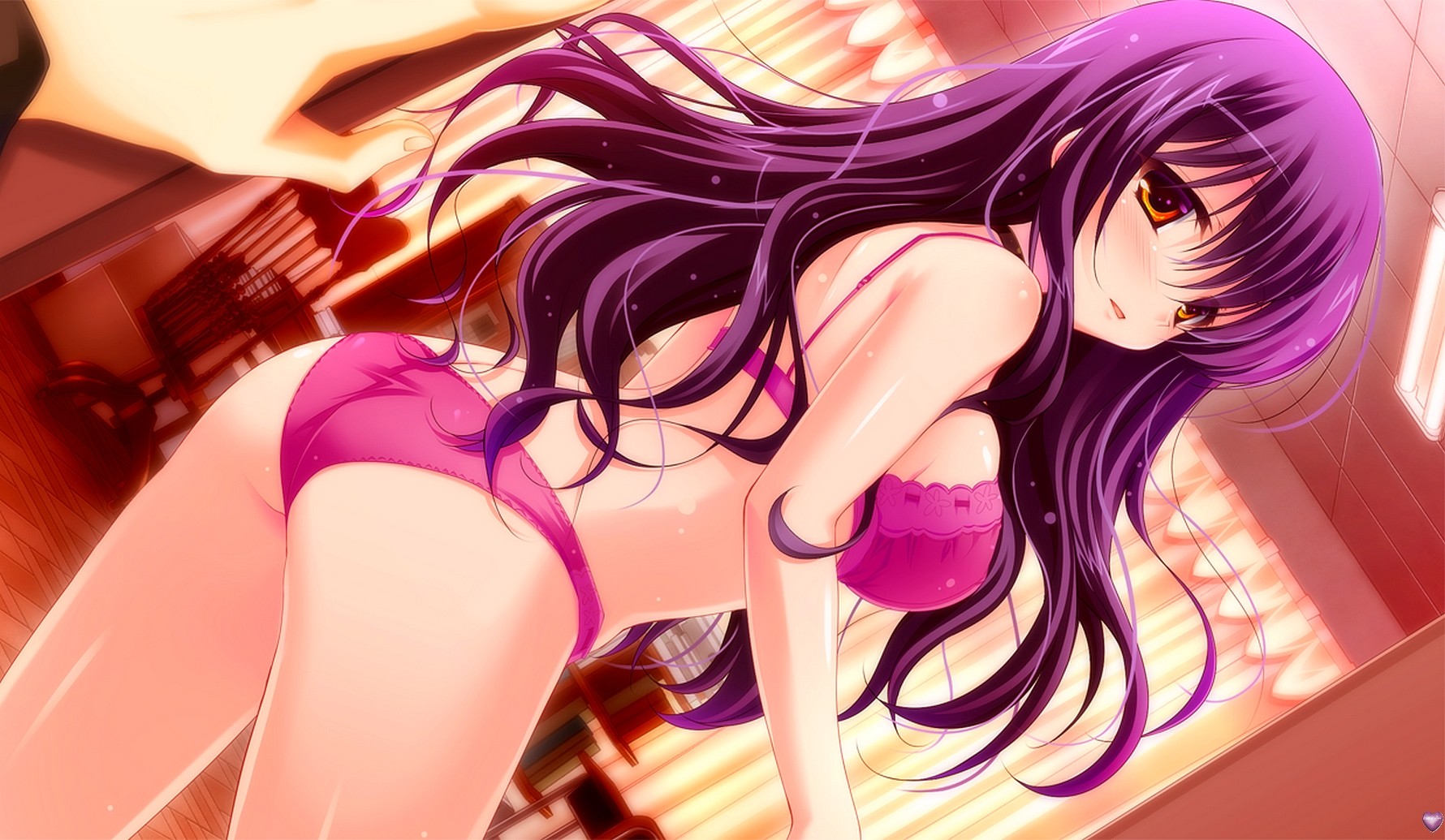 Anime 1780x1035 anime girls anime ass purple hair panties bra long hair pink panties pink bra