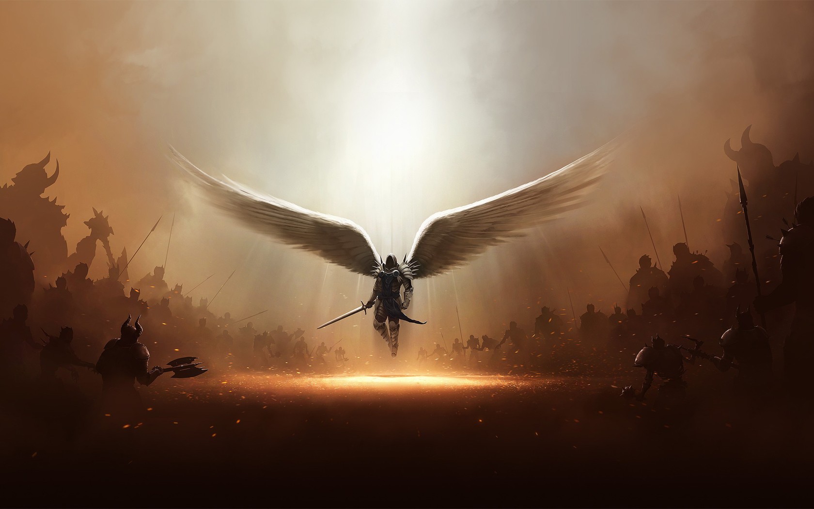 General 1680x1050 artwork wings angel Diablo III video games video game art PC gaming sword Blizzard Entertainment