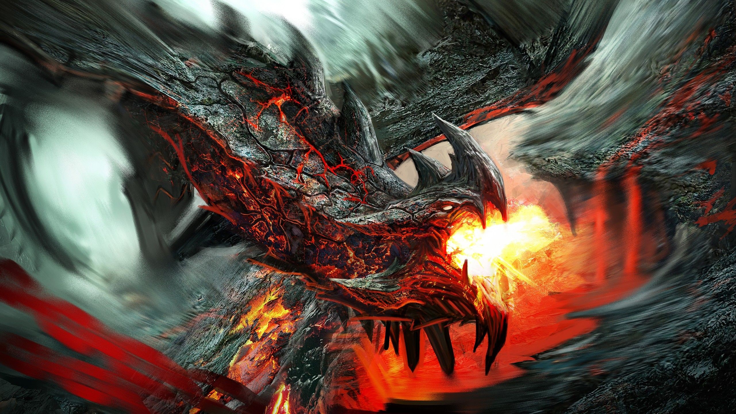 General 2560x1440 dragon fire rocks artwork fantasy art lava creature digital art