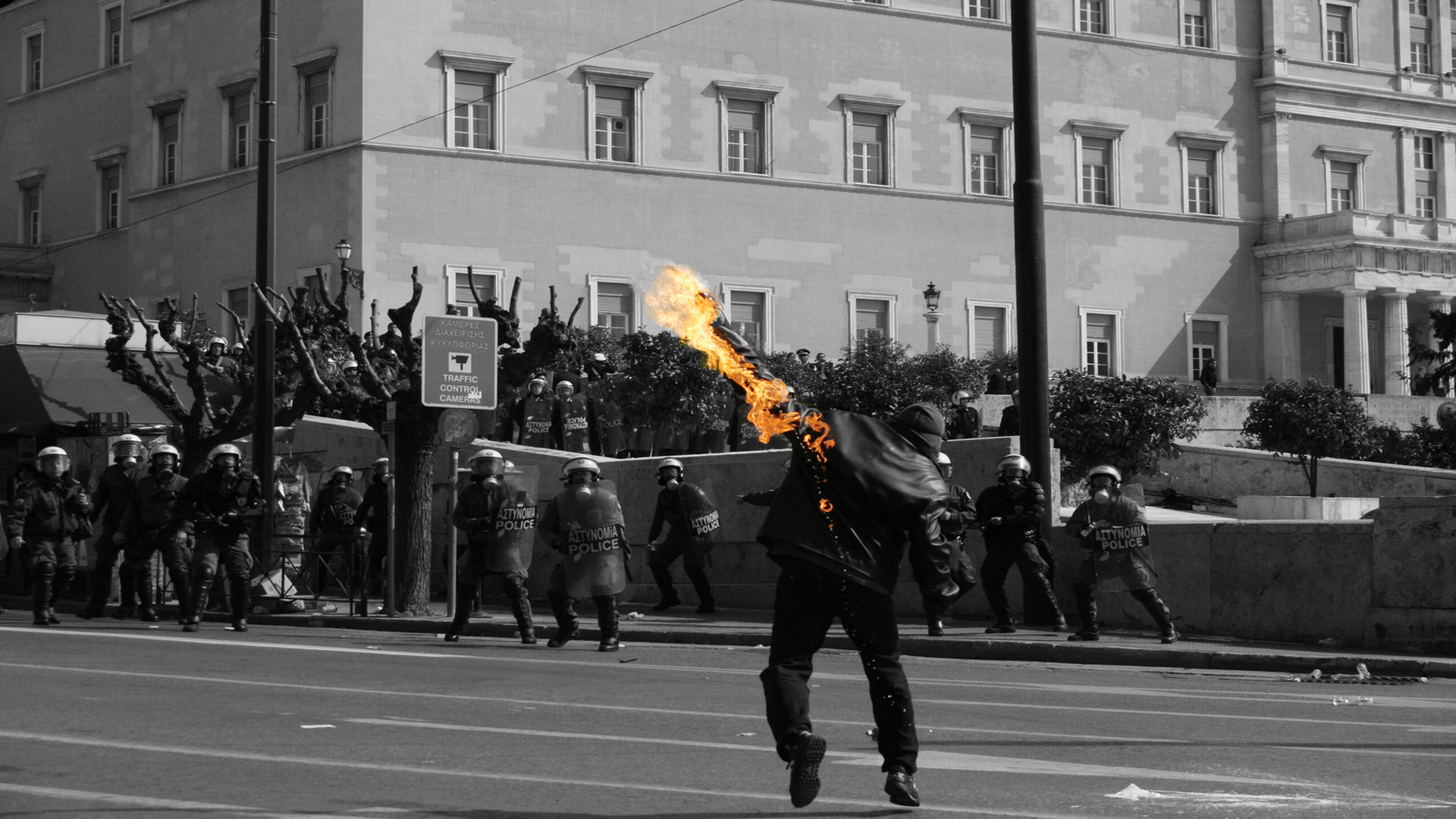 General 1920x1080 Molotov selective coloring people city riots fire police