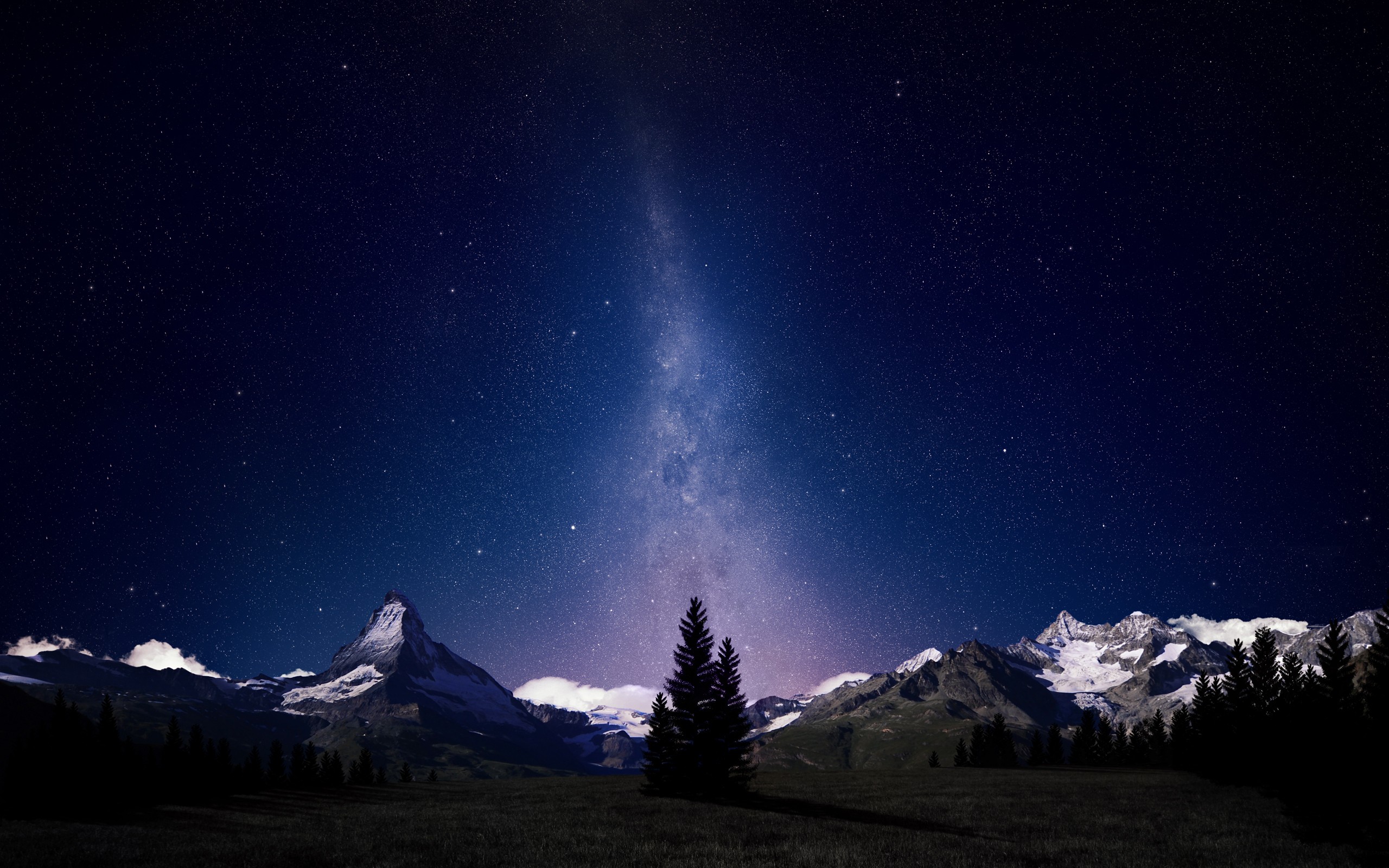 General 2560x1600 space landscape digital art space art stars mountains night starry night sky outdoors Swiss Alps Matterhorn