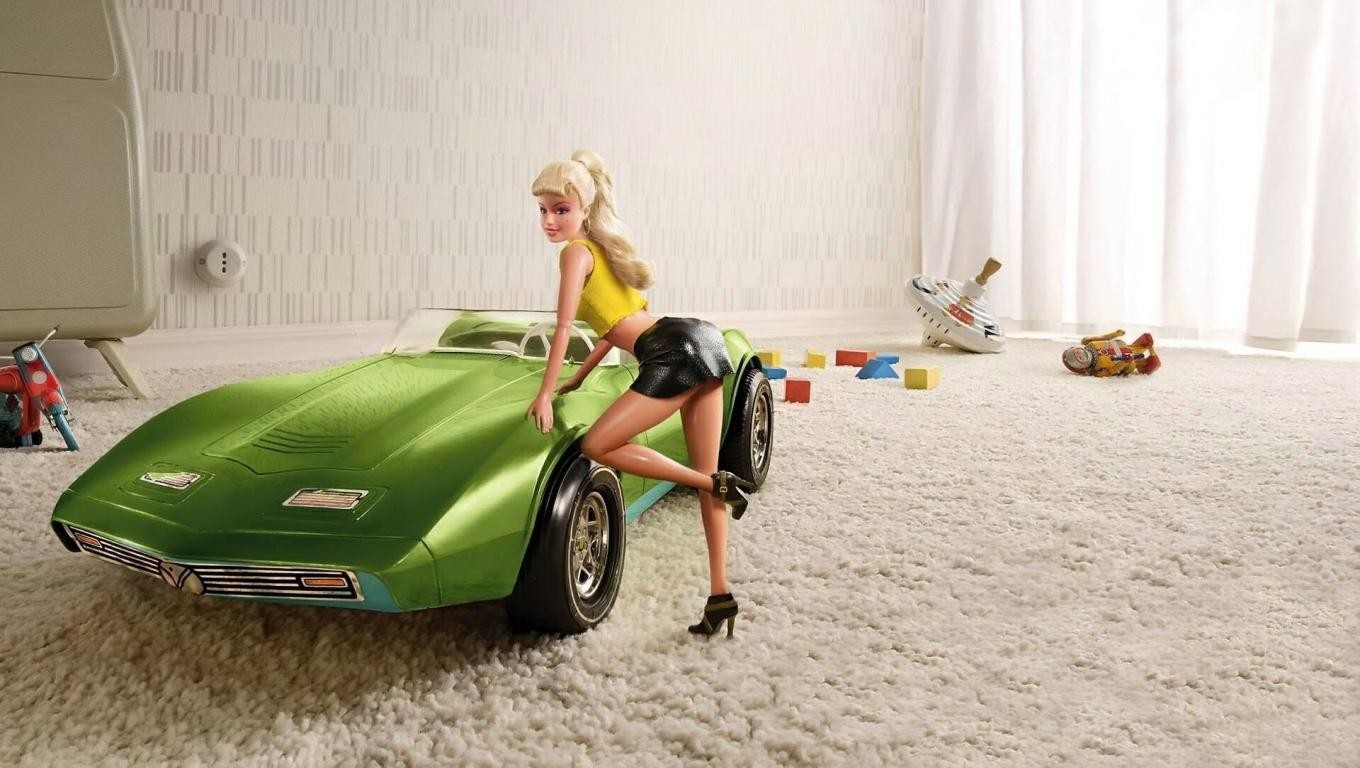 General 1360x768 Barbie toys car vehicle ass blonde room interior green cars legs long hair doll