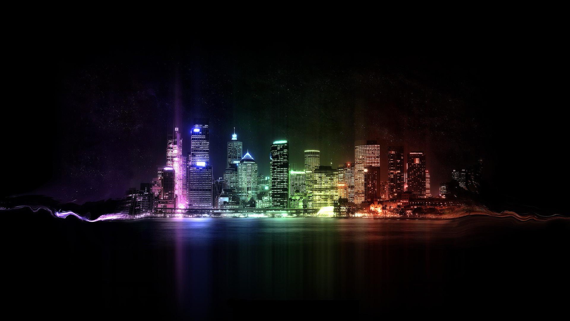 General 1920x1080 city cityscape New York City neon skyline digital art city lights