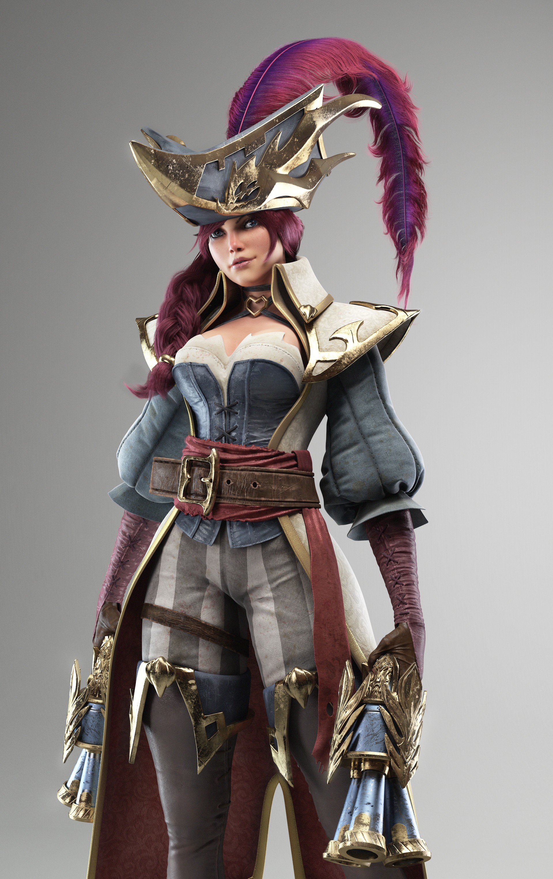 General 1920x3050 League of Legends CGI PC gaming video game girls hat fantasy girl video game characters simple background Miss Fortune (League of Legends)