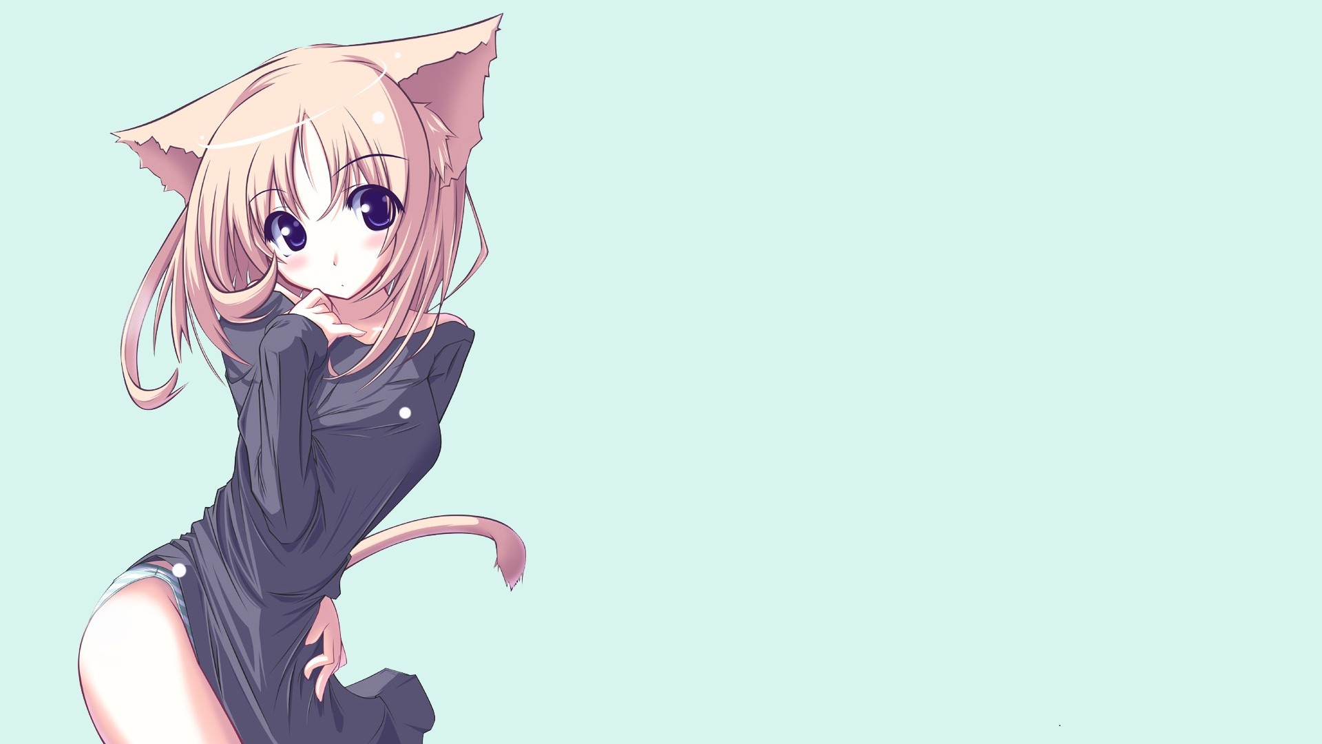 Anime 1920x1080 anime girls anime cat girl blue background pink animal ears simple background purple eyes blonde standing tail looking at viewer panties