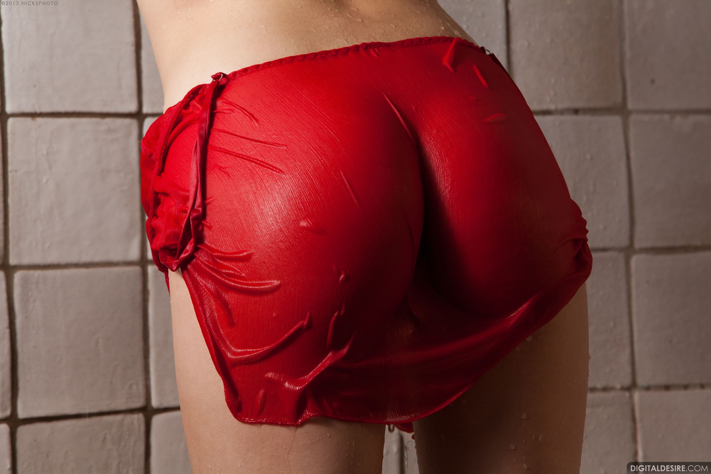 People 3000x2000 wet clothing ass women Digital Desire model red clothing closeup rear view tiled wall shower women indoors