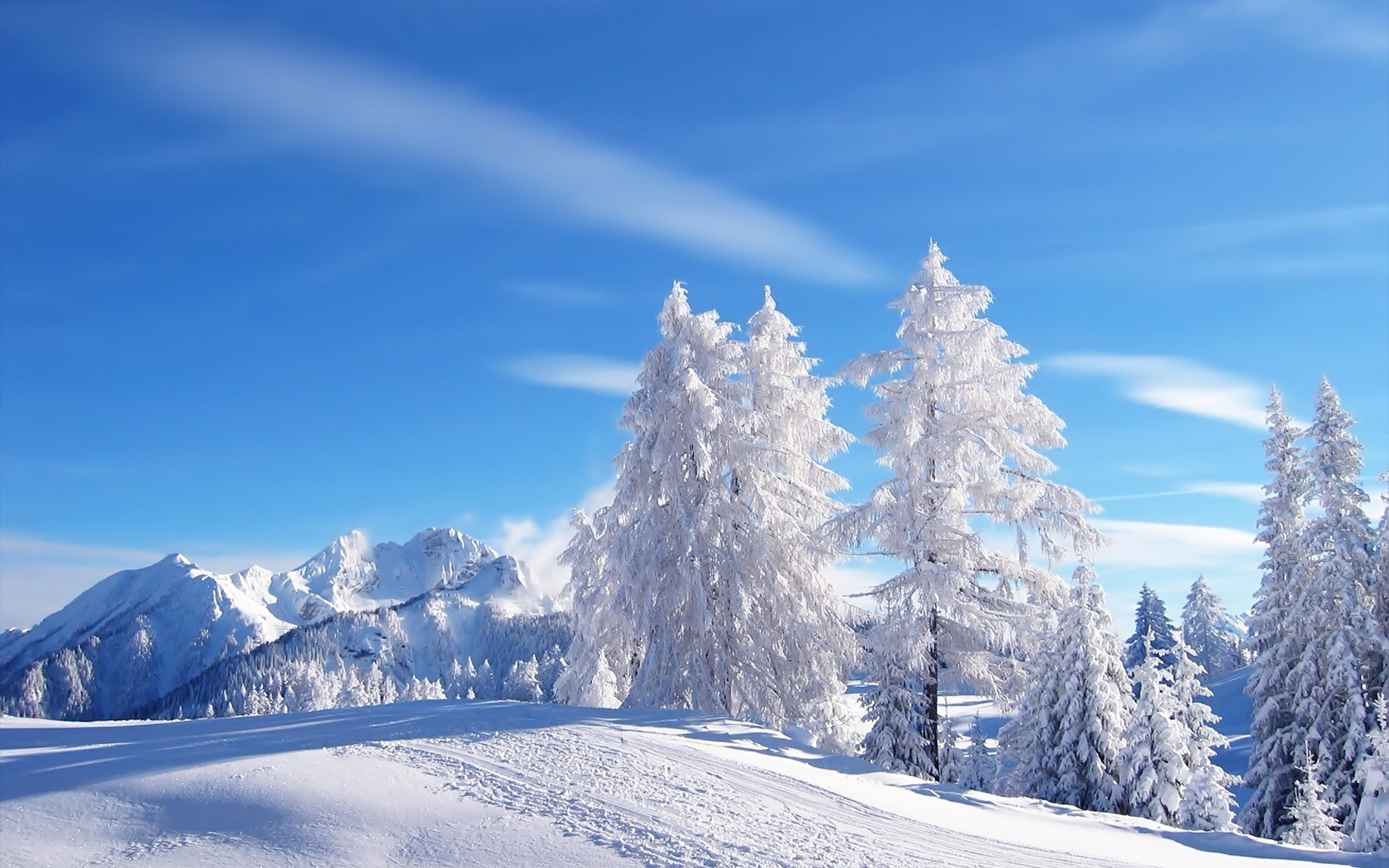 General 1680x1050 winter snow snowy peak sunlight mountains blue sky white bright cold