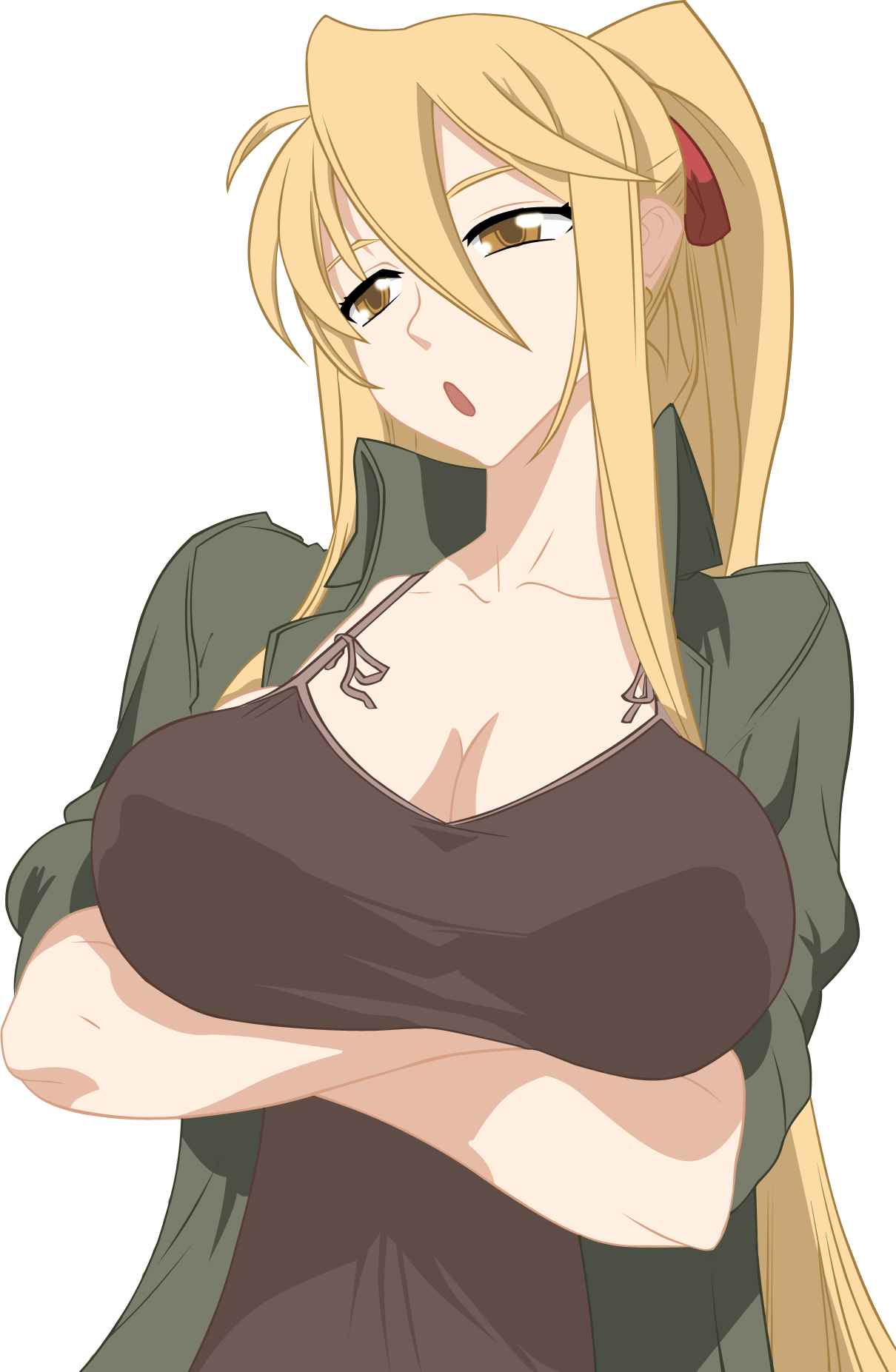 Anime 1210x1853 anime girls anime Highschool of the Dead Marikawa Shizuka anime vectors Vector trace boobs big boobs huge breasts blonde arms crossed simple background black background
