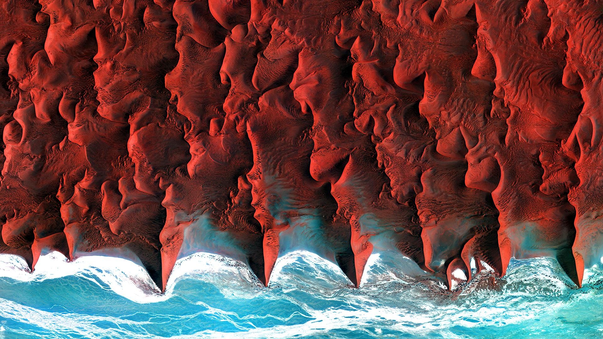 General 1920x1080 nature aerial view satellite sea coast desert Namibia Africa dunes landscape