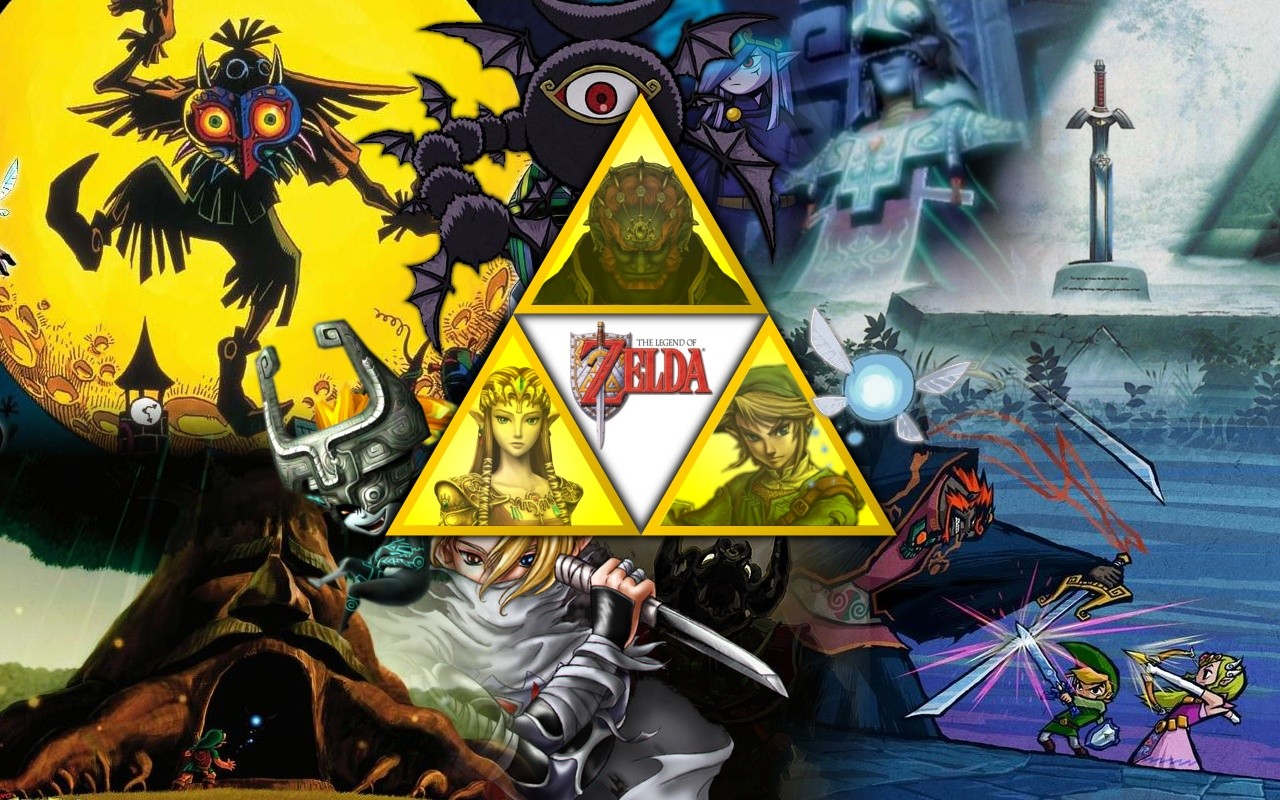 General 1280x800 The Legend of Zelda Zelda Link collage video games skull kid Ganondorf Sheik Midna Master Sword video game art