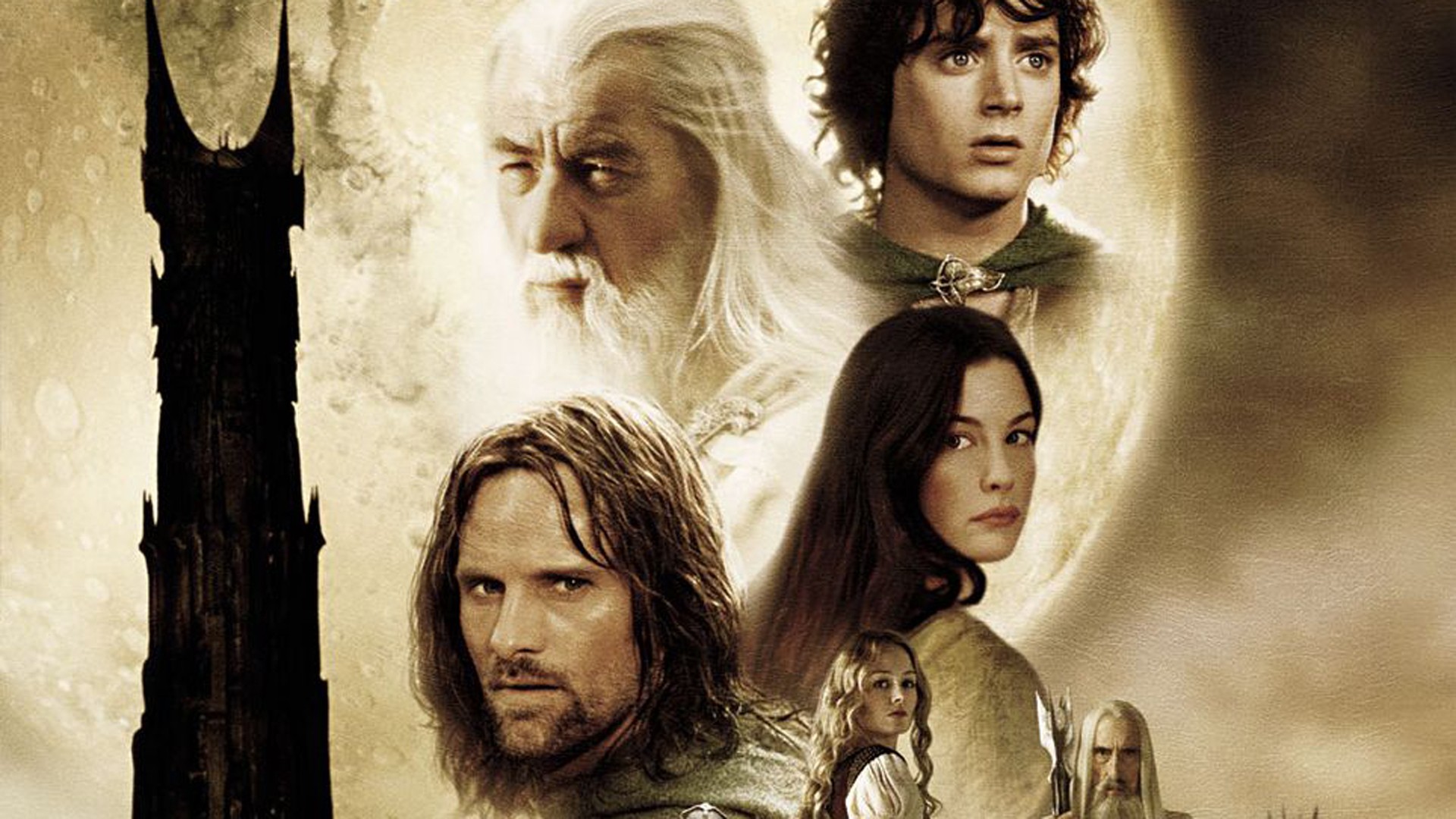 General 1920x1080 movies The Lord of the Rings The Lord of the Rings: The Two Towers Frodo Baggins Gandalf Aragorn Arwen Éowyn Saruman Ian McKellen Viggo Mortensen Elijah Wood Liv Tyler Christopher Lee actor actress Book characters J. R. R. Tolkien