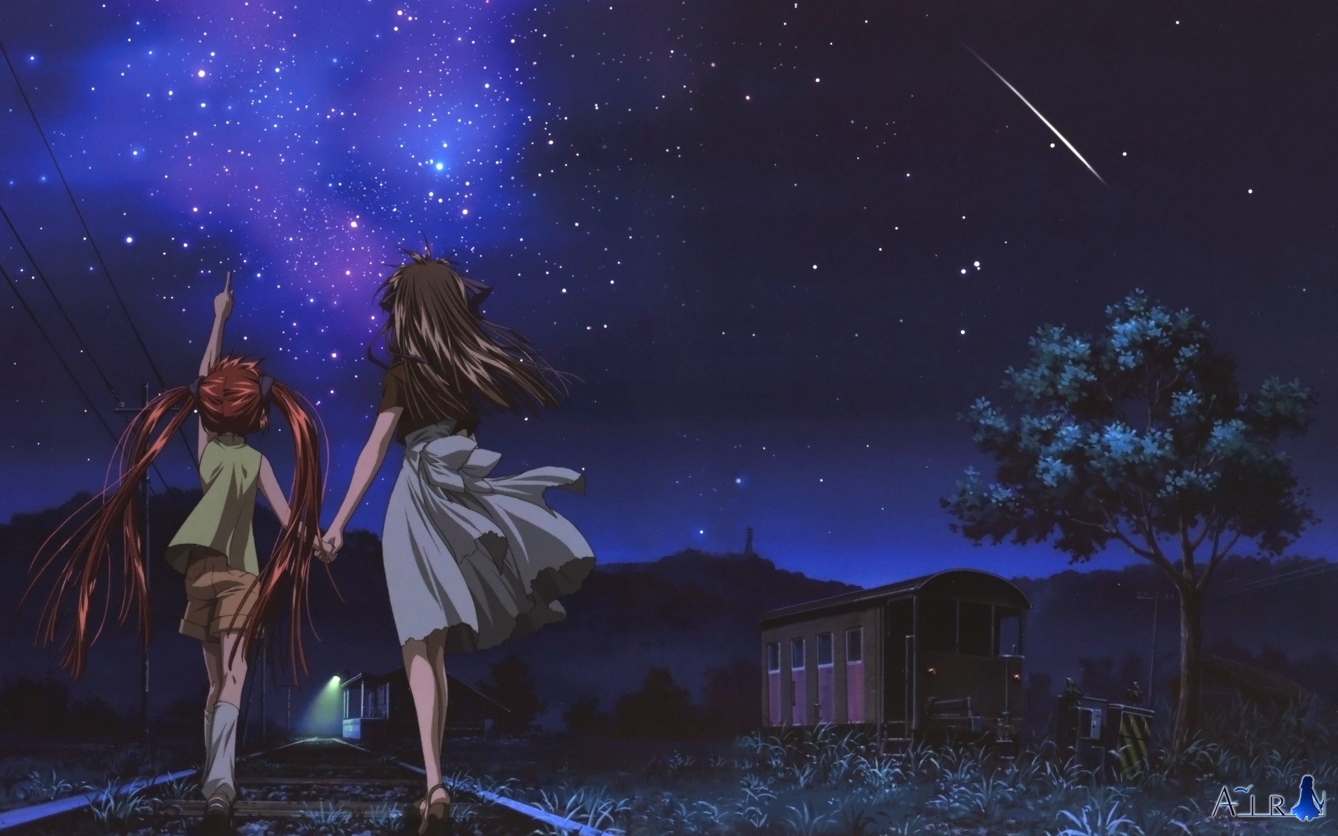 Anime 1920x1200 anime night stars shooting stars Air (anime) anime girls outdoors starry night