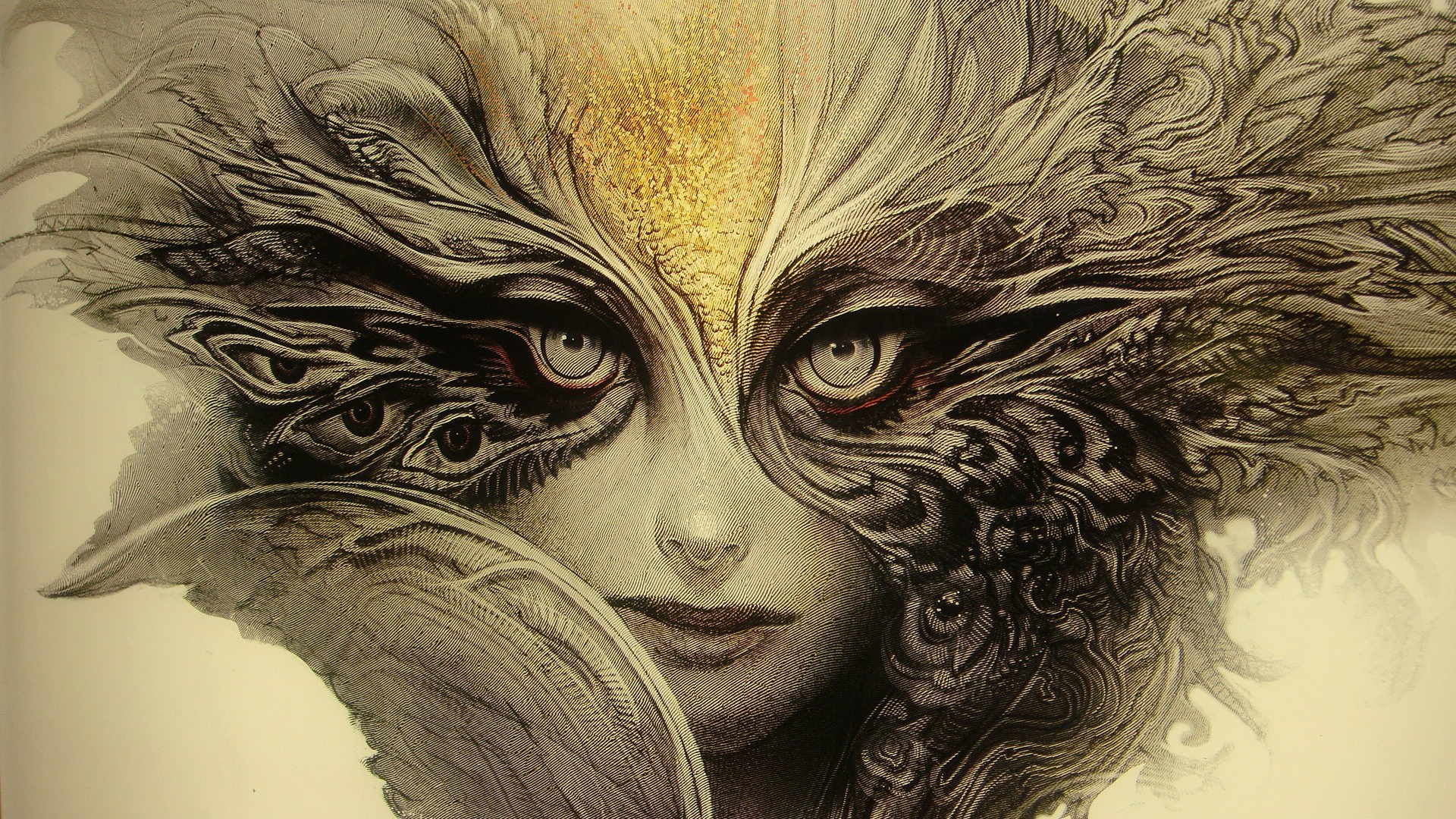 General 1920x1080 abstract women sketches eyes mask artwork fantasy girl fantasy art beige