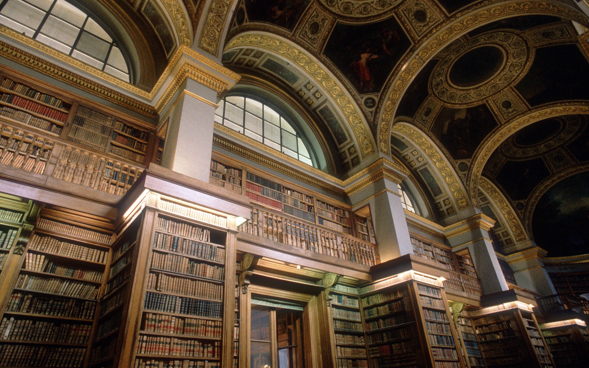 General 1920x1200 books library shelves arch interior pillar Paris France