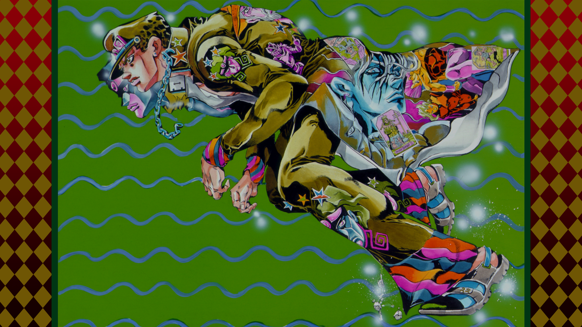 Anime 1920x1080 anime anime boys colorful JoJo's Bizarre Adventure: Stardust Crusaders green background