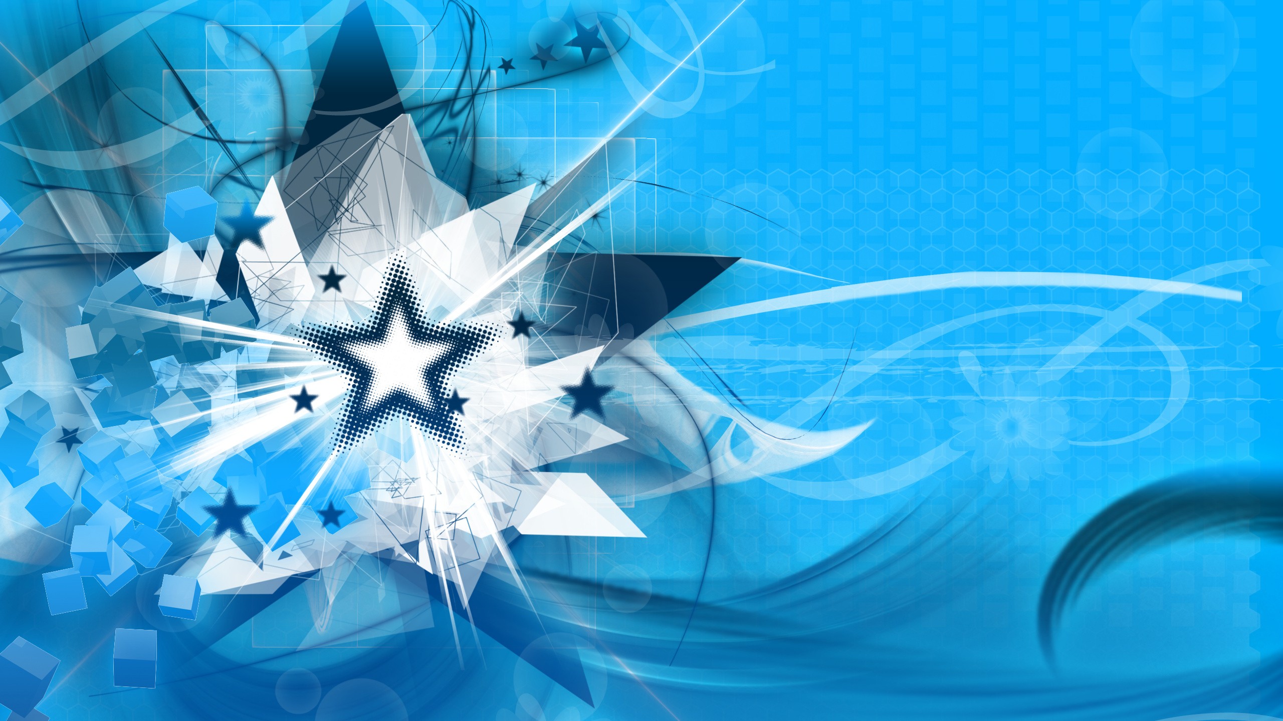 General 2560x1440 digital art stars blue background geometry shapes abstract cyan