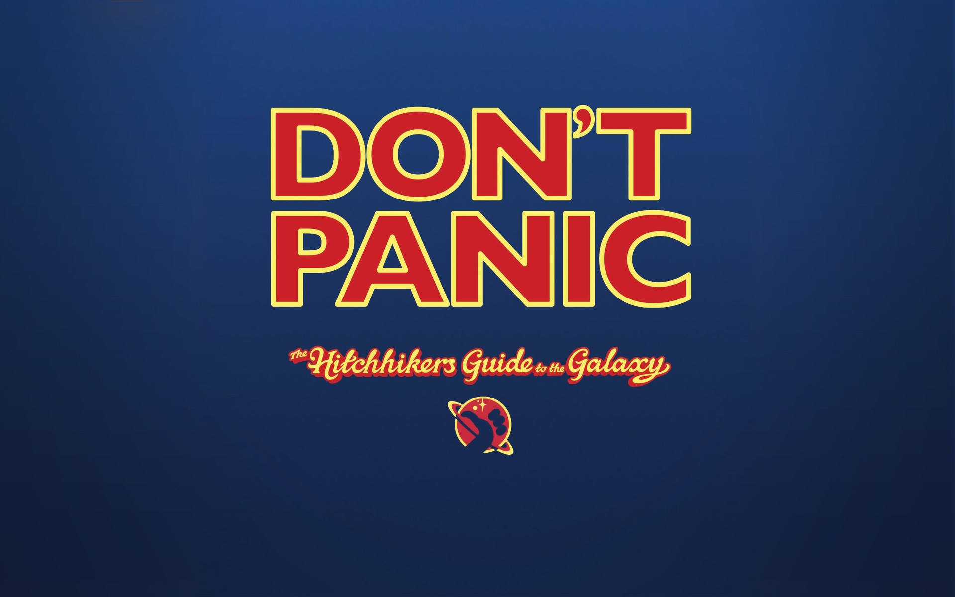 General 1920x1200 The Hitchhiker's Guide to the Galaxy Don't Panic humor typography minimalism science fiction blue background simple background