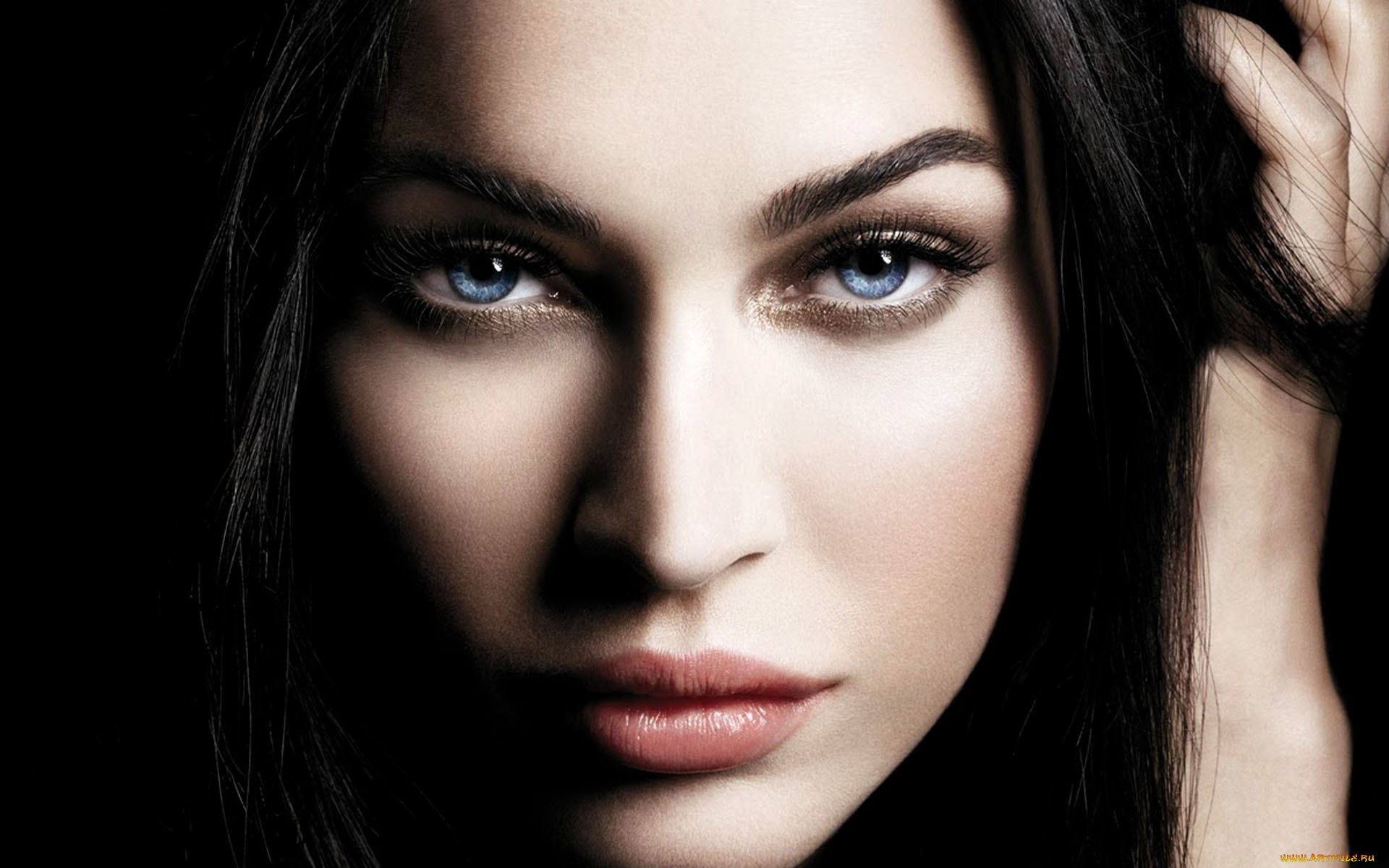 People 1920x1200 Megan Fox women celebrity blue eyes face closeup actress looking at viewer