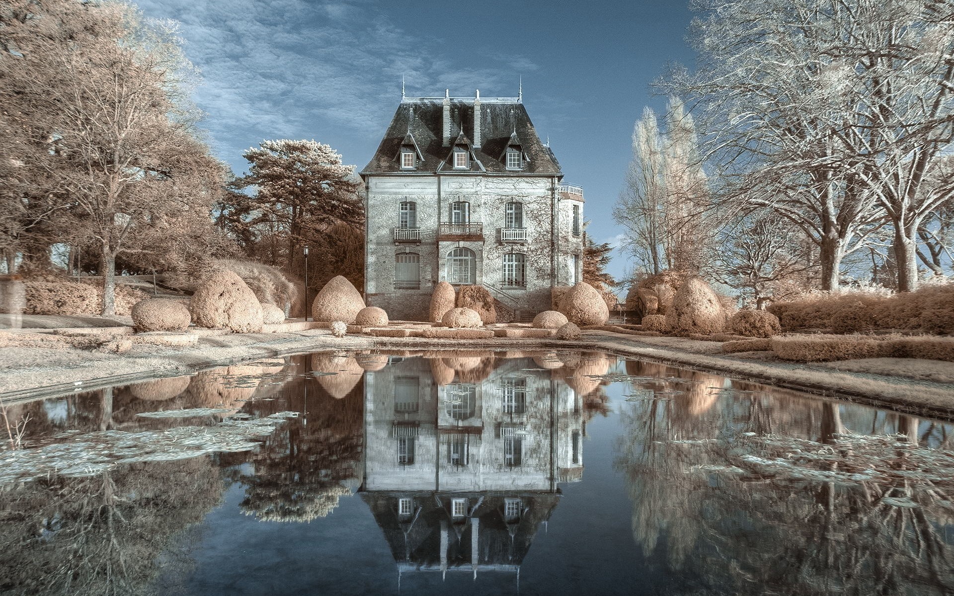 General 1920x1200 reflection building chateau castle France winter cold