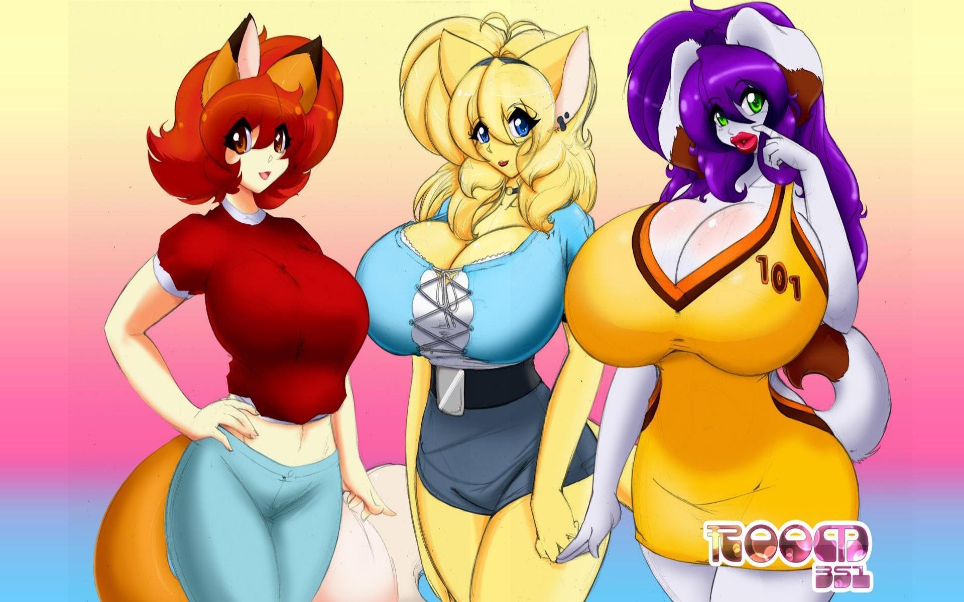 Anime 1920x1200 anime girls cat girl furry fox girl boobs big boobs huge breasts bursting breasts Anthro
