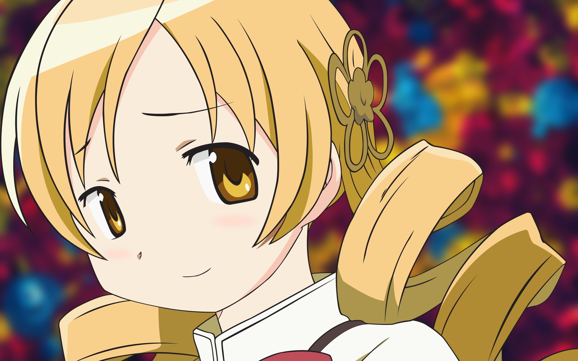 Anime 1920x1200 Mahou Shoujo Madoka Magica Tomoe Mami anime girls anime blonde long hair face smiling yellow eyes