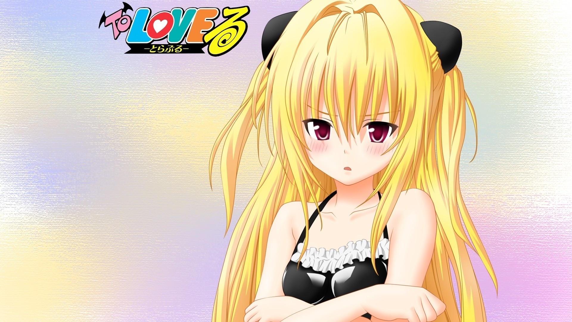 Anime 1920x1080 To Love-ru Golden Darkness anime girls arms crossed looking at viewer anime simple background long hair blonde