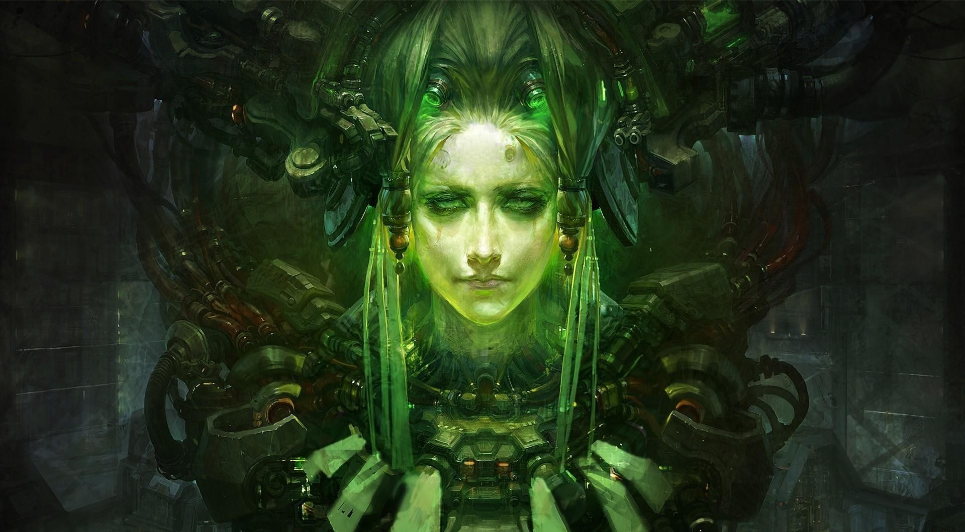 General 1920x1060 artwork science fiction fantasy art cyberpunk frontal view futuristic face