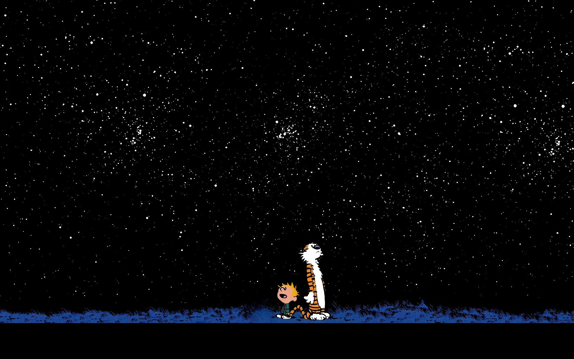 General 1920x1200 Calvin and Hobbes cartoon night sky sky stars digital art