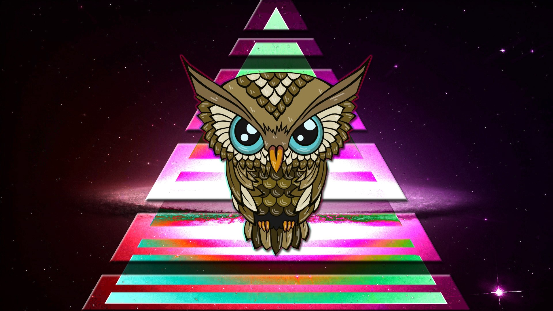 General 1920x1080 owl triangle colorful space Illuminati