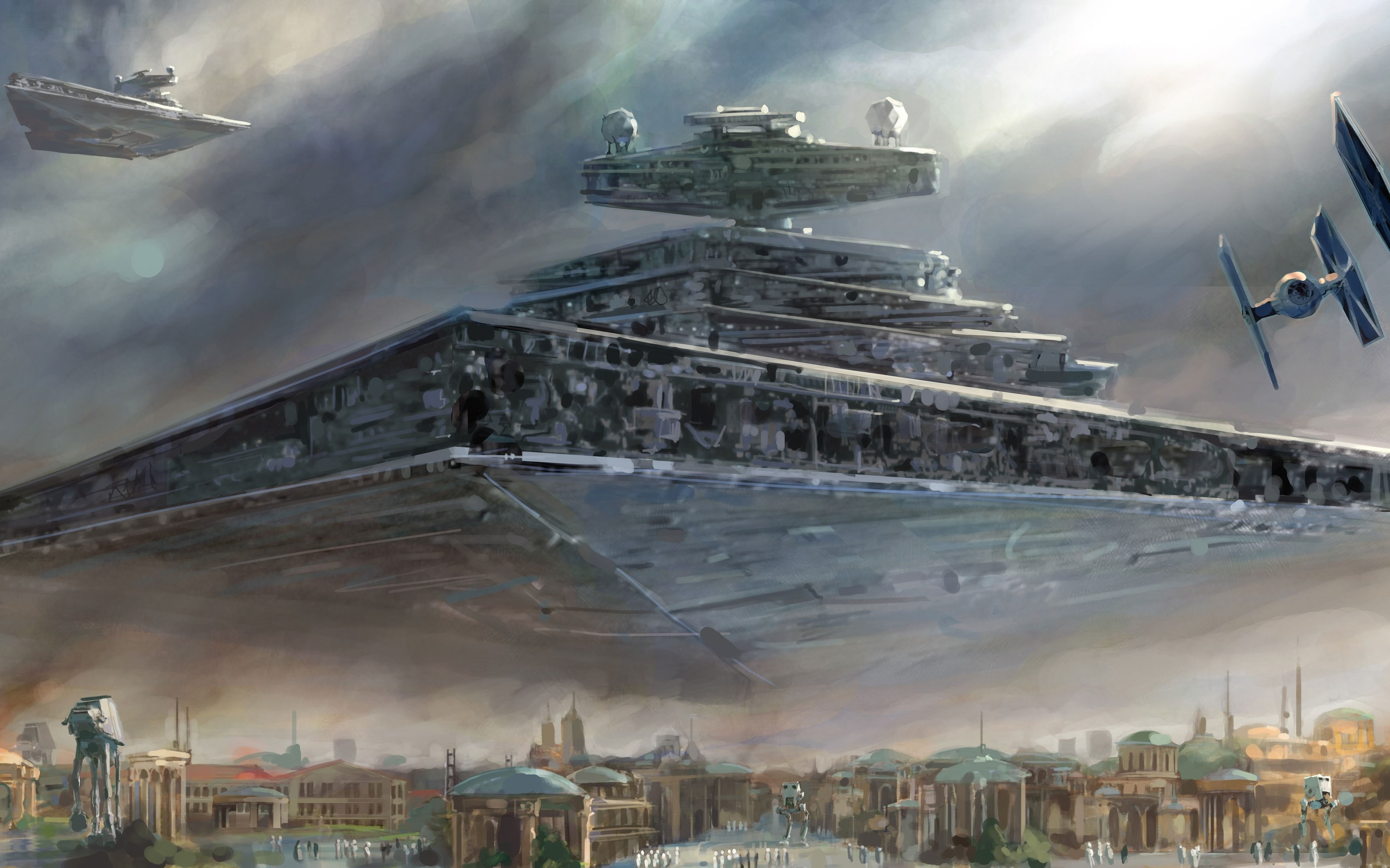 General 3211x2007 Star Wars Star Destroyer spaceship TIE Fighter painting Star Wars Ships Naboo Imperial Forces science fiction digital art