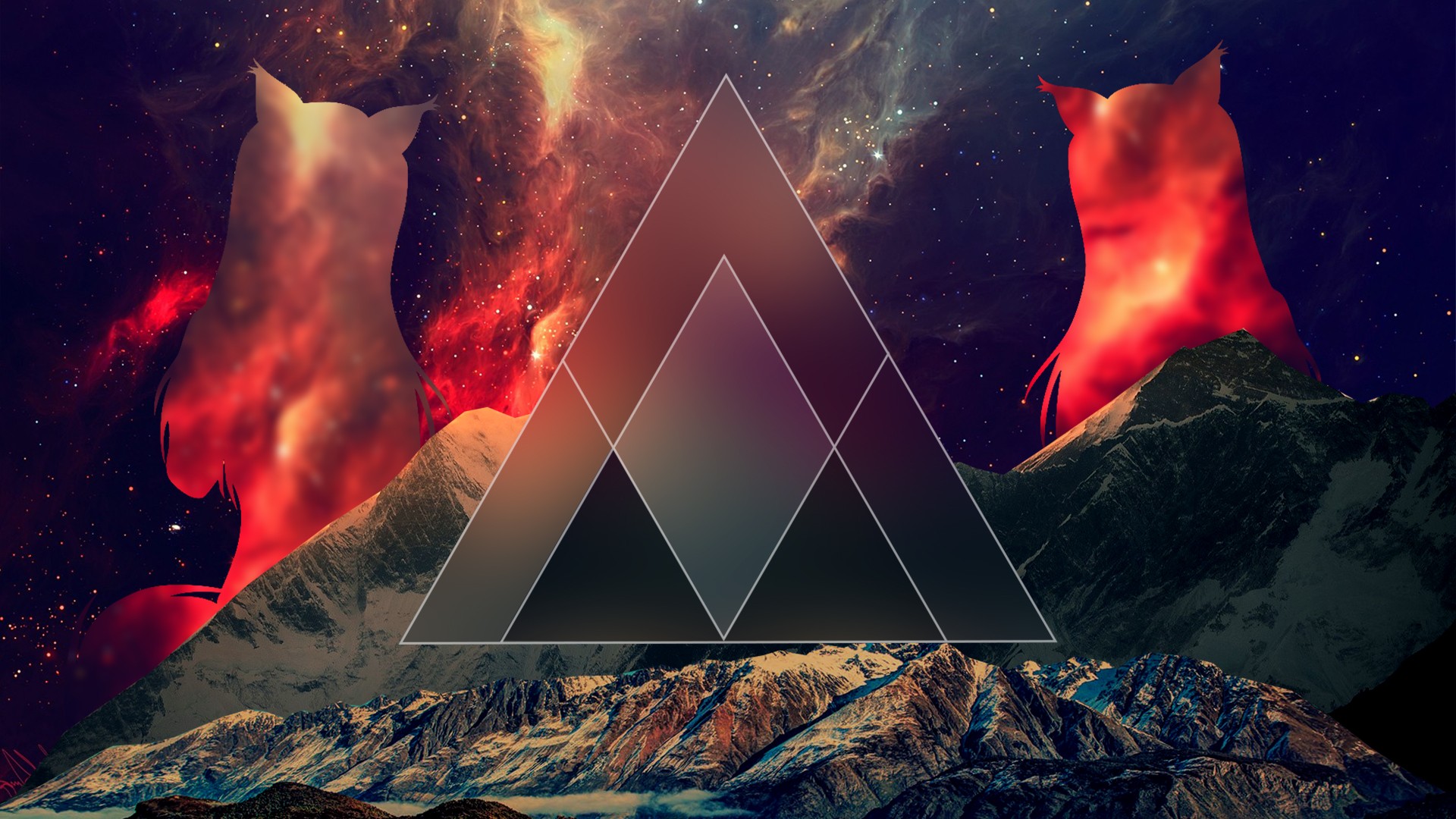 General 1920x1080 landscape stars nebula mountains abstract triangle geometric figures