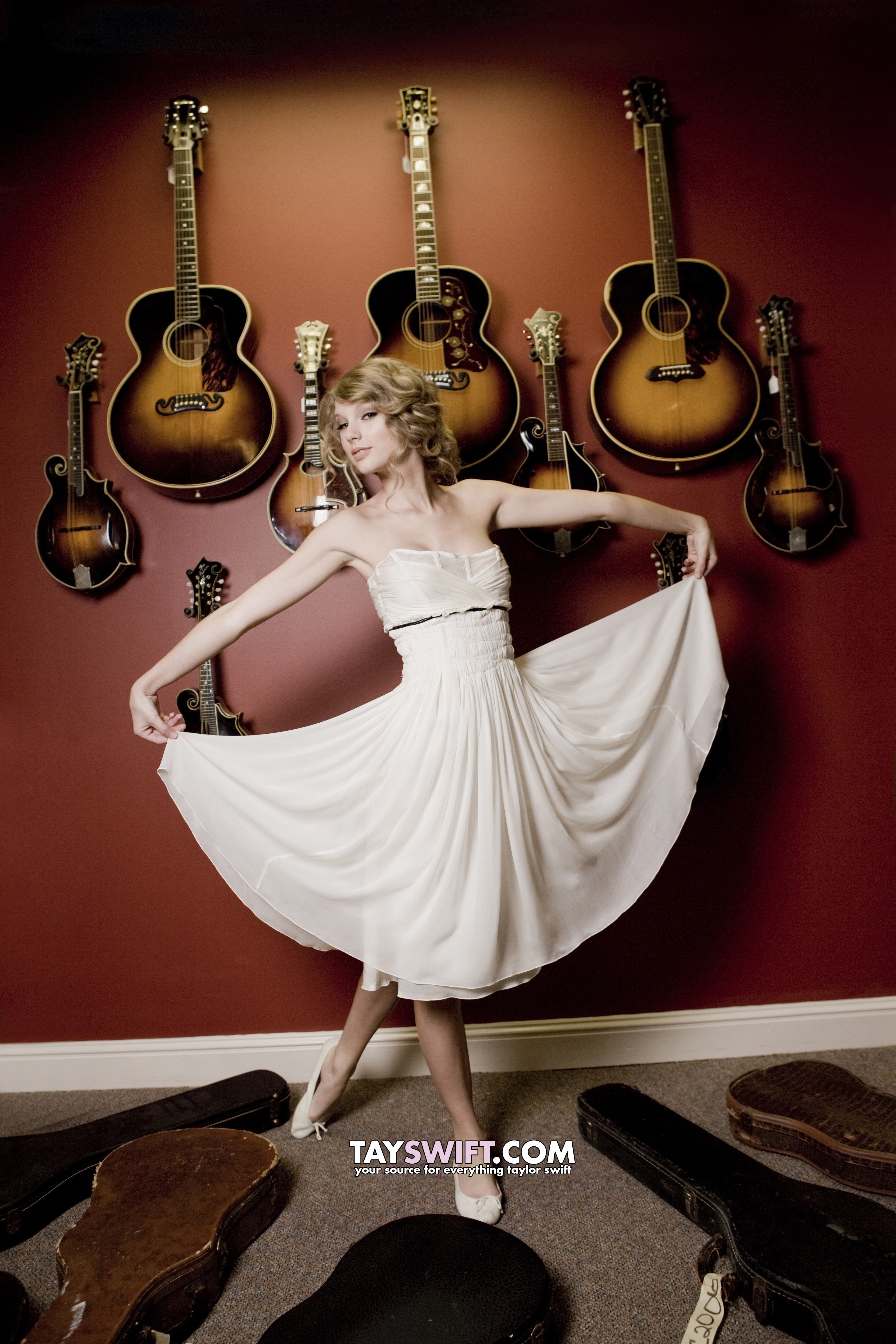 People 3328x4992 Taylor Swift women singer looking at viewer blonde guitar musical instrument dress white dress white clothing pulling clothing celebrity women indoors standing