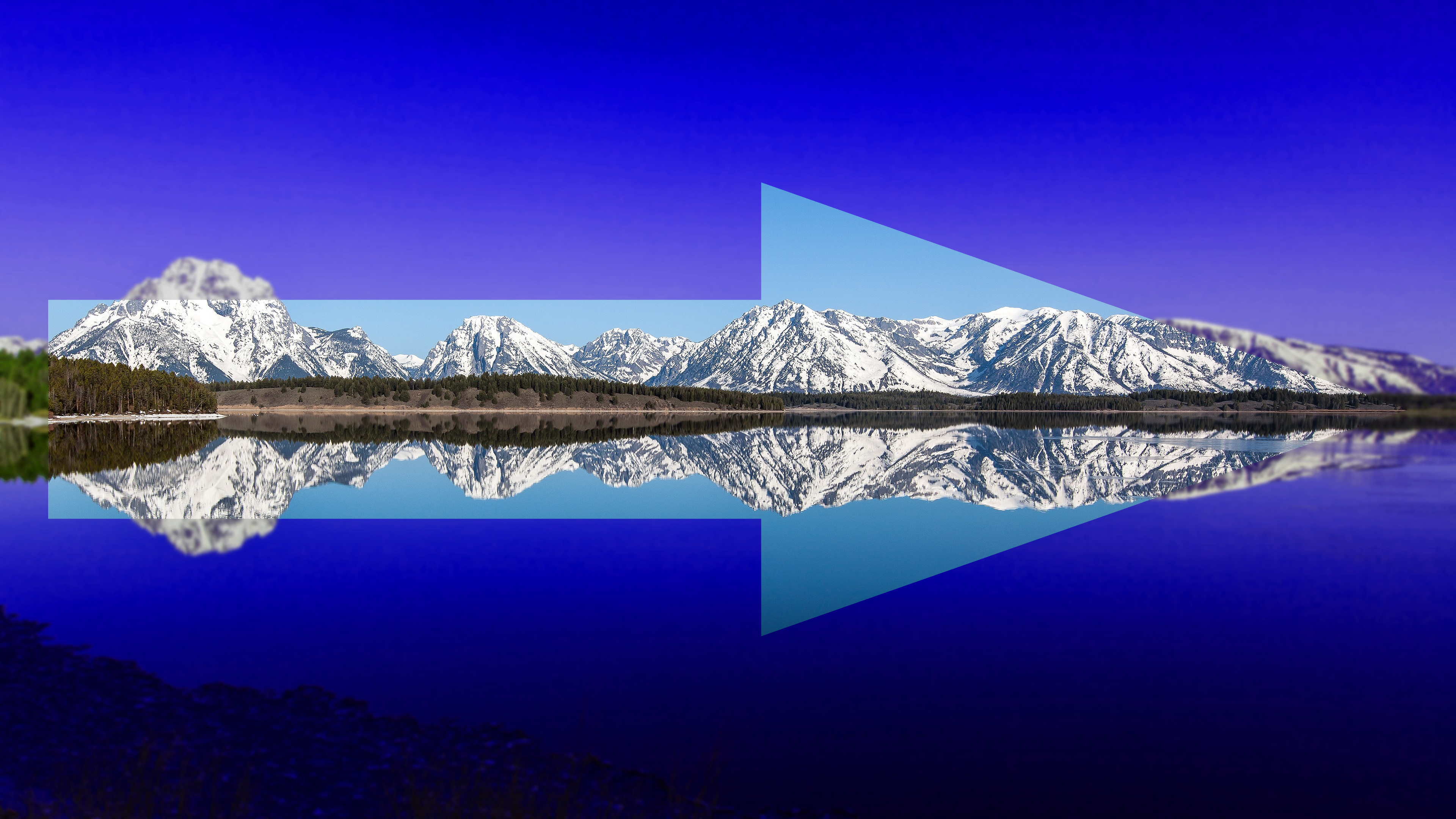 General 3840x2160 mountains arrow (design) blue landscape digital art reflection snowy peak