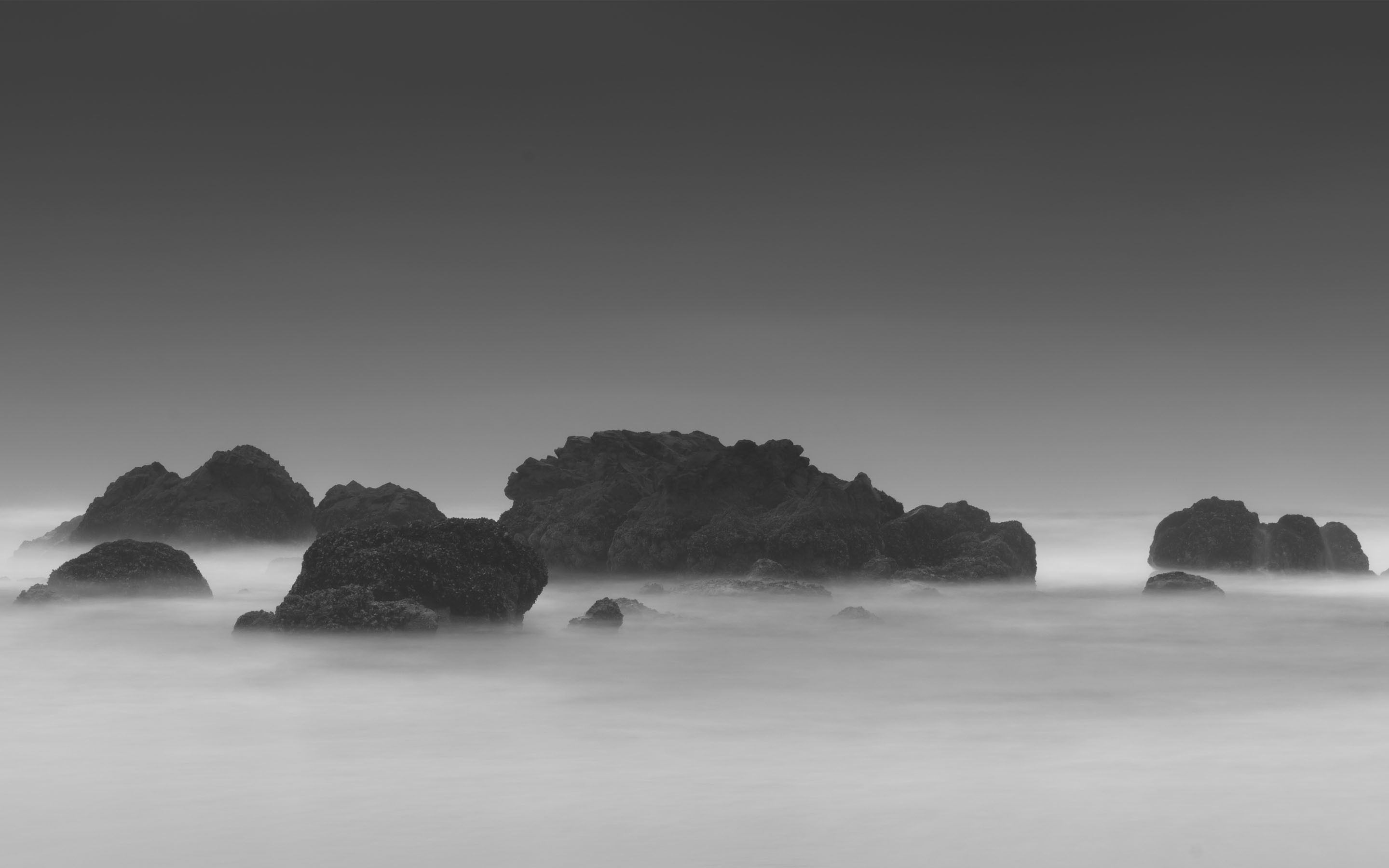 General 2880x1800 rocks mist landscape monochrome nature dark outdoors sea
