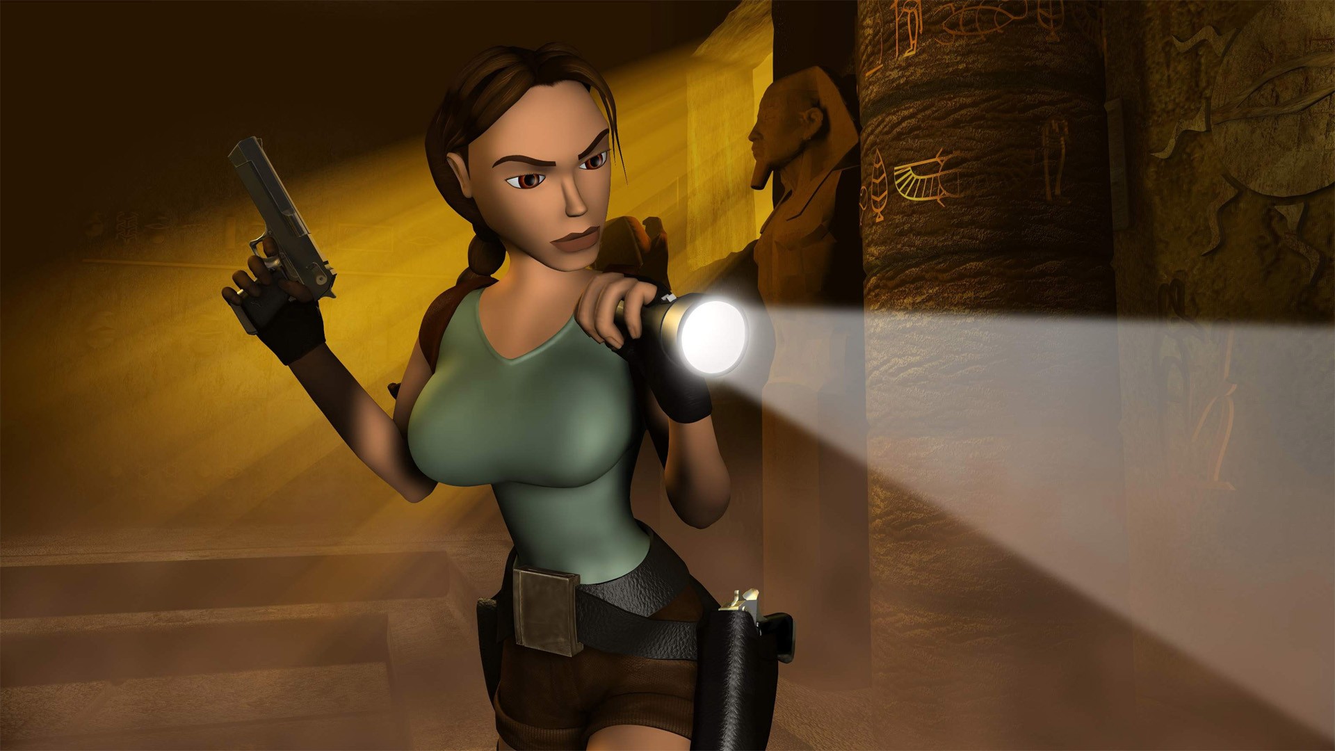 People 1920x1080 Tomb Raider IV: The Last Revelation video games women big boobs Lara Croft (Tomb Raider) girls with guns video game art video game girls video game characters flashlight