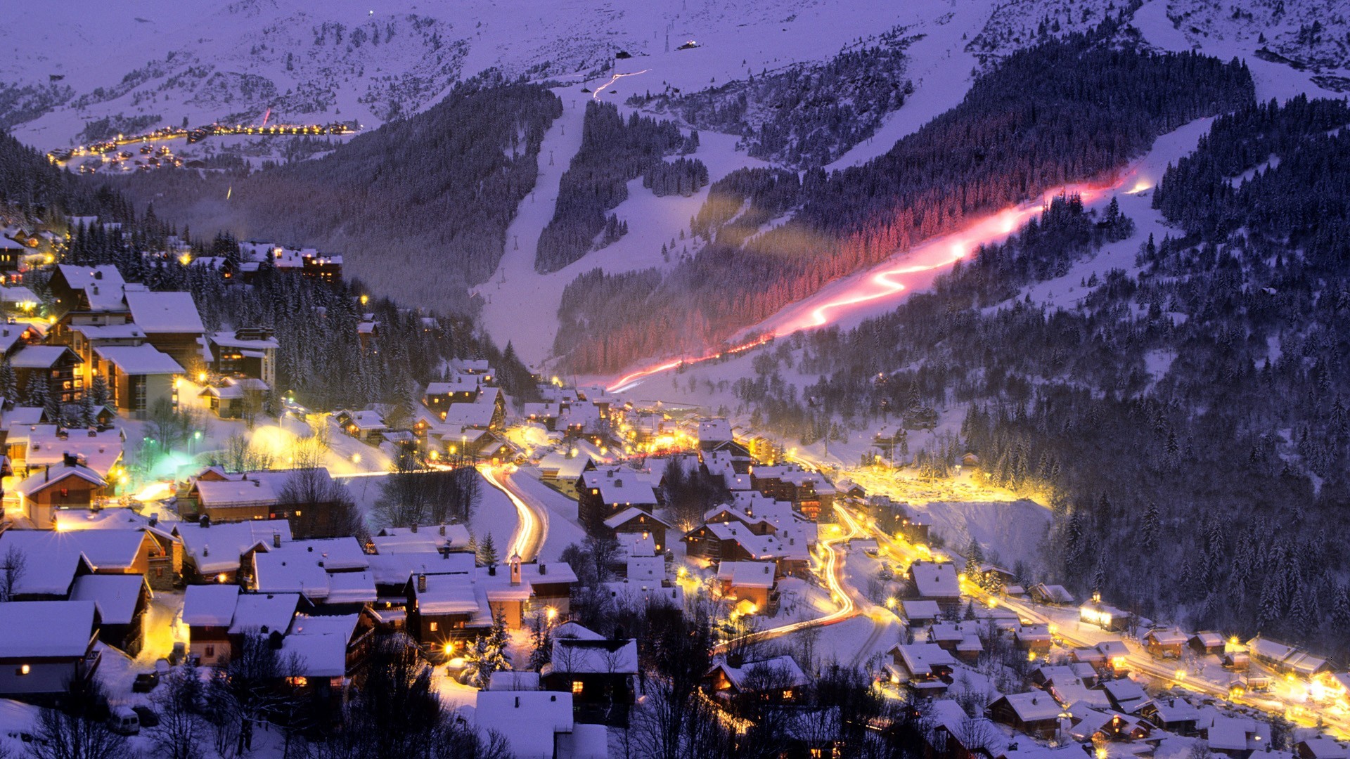 General 1920x1080 valley mountains landscape lights rooftops outdoors light trails snow