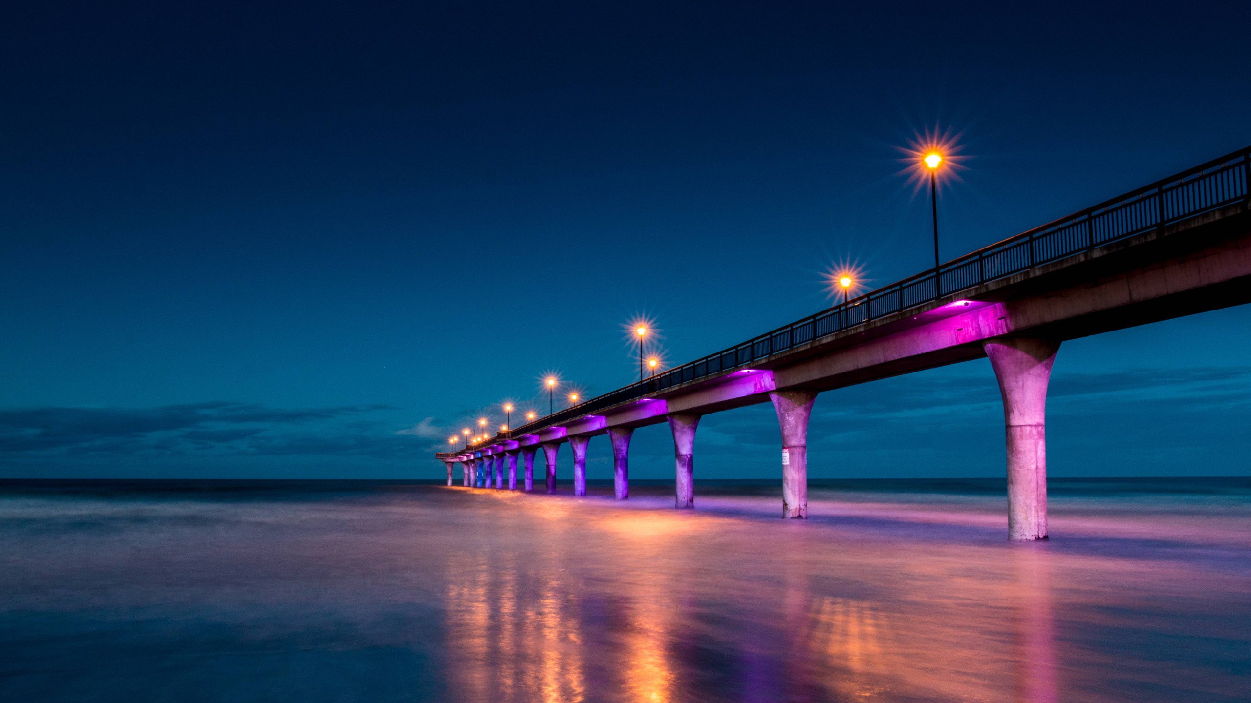 General 2560x1440 New Zealand pier dusk street light sea long exposure blue construction sky low light