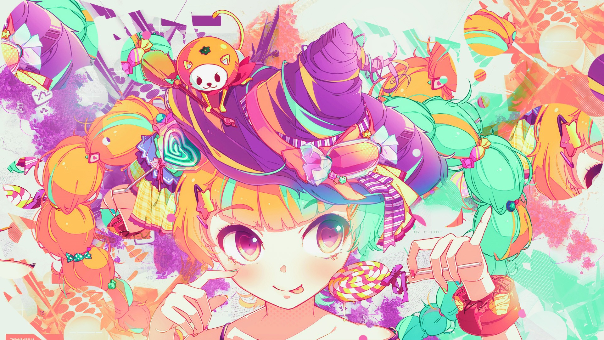 Anime 1920x1080 colorful lollipop twintails hat tongues anime anime girls