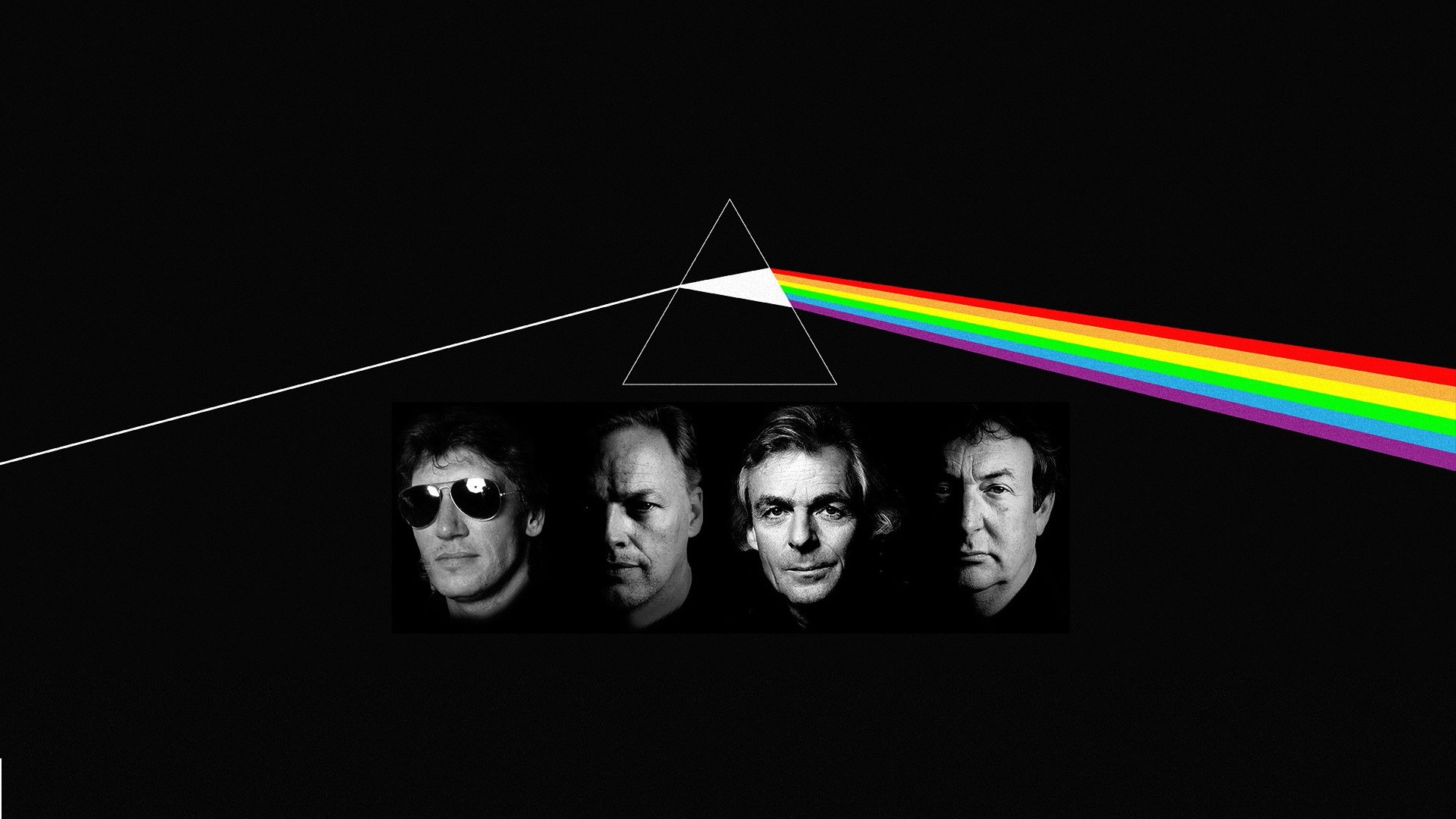General 1920x1080 Pink Floyd band music men face triangle black background simple background geometric figures The Dark Side of the Moon