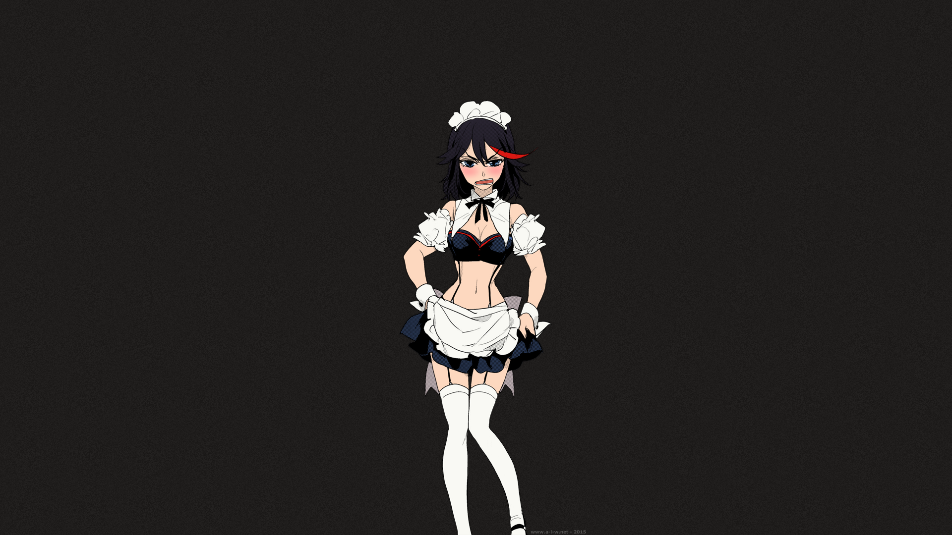 Anime 1920x1080 Kill la Kill Matoi Ryuuko maid miniskirt short hair dark hair stockings shy tomboys blue eyes anime manga anime girls belly bra