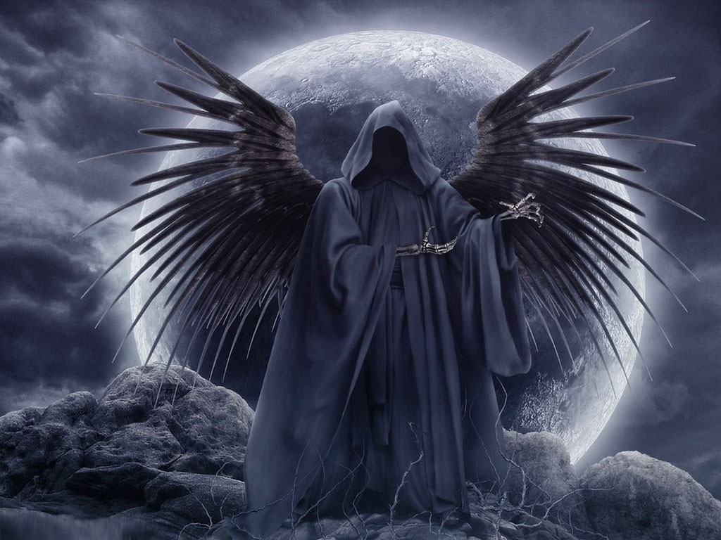 General 1024x768 death Grim Reaper Moon fantasy art wings bones hoods