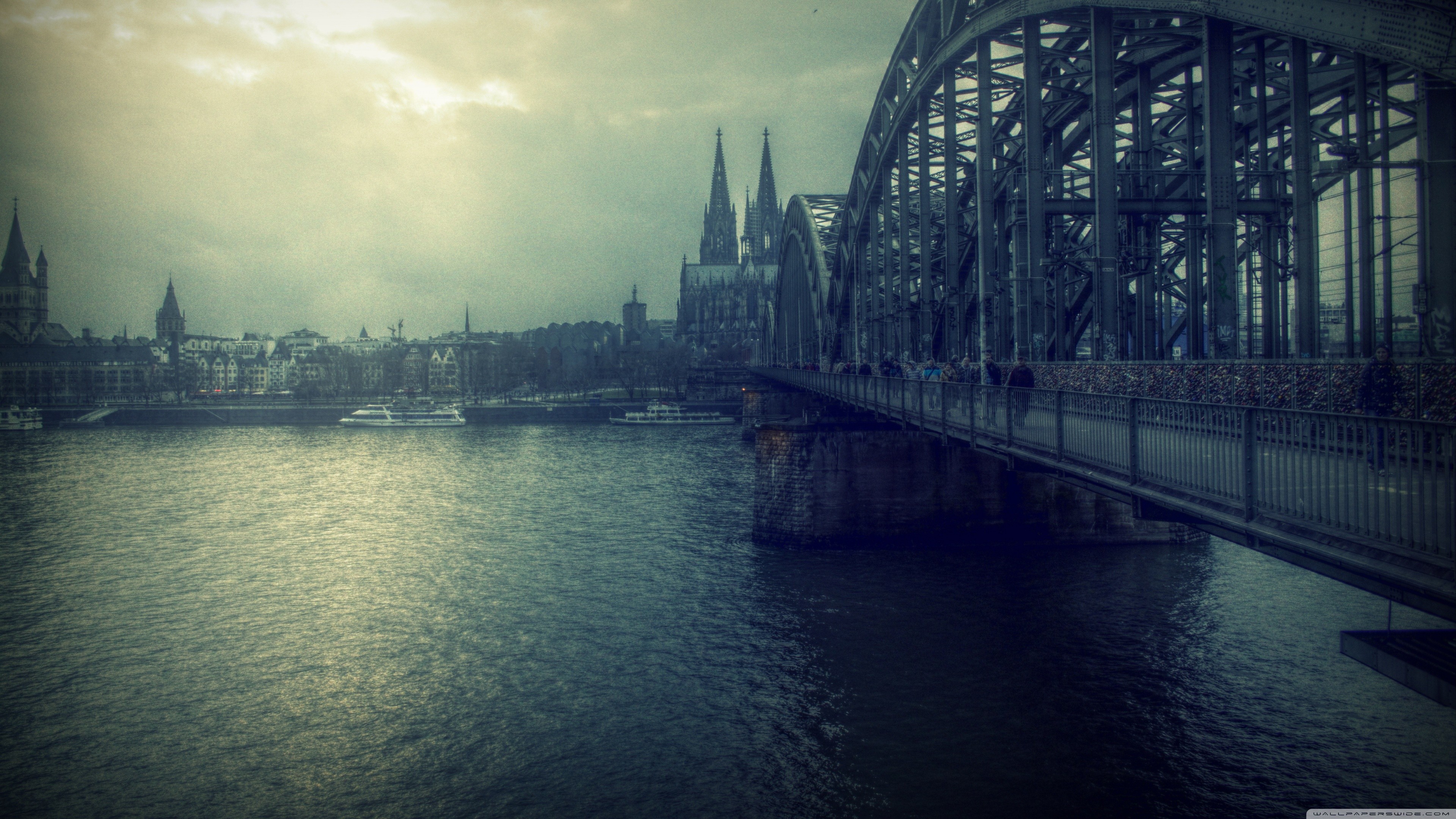 General 3840x2160 bridge Cologne Cologne Cathedral Germany river Rhein cityscape