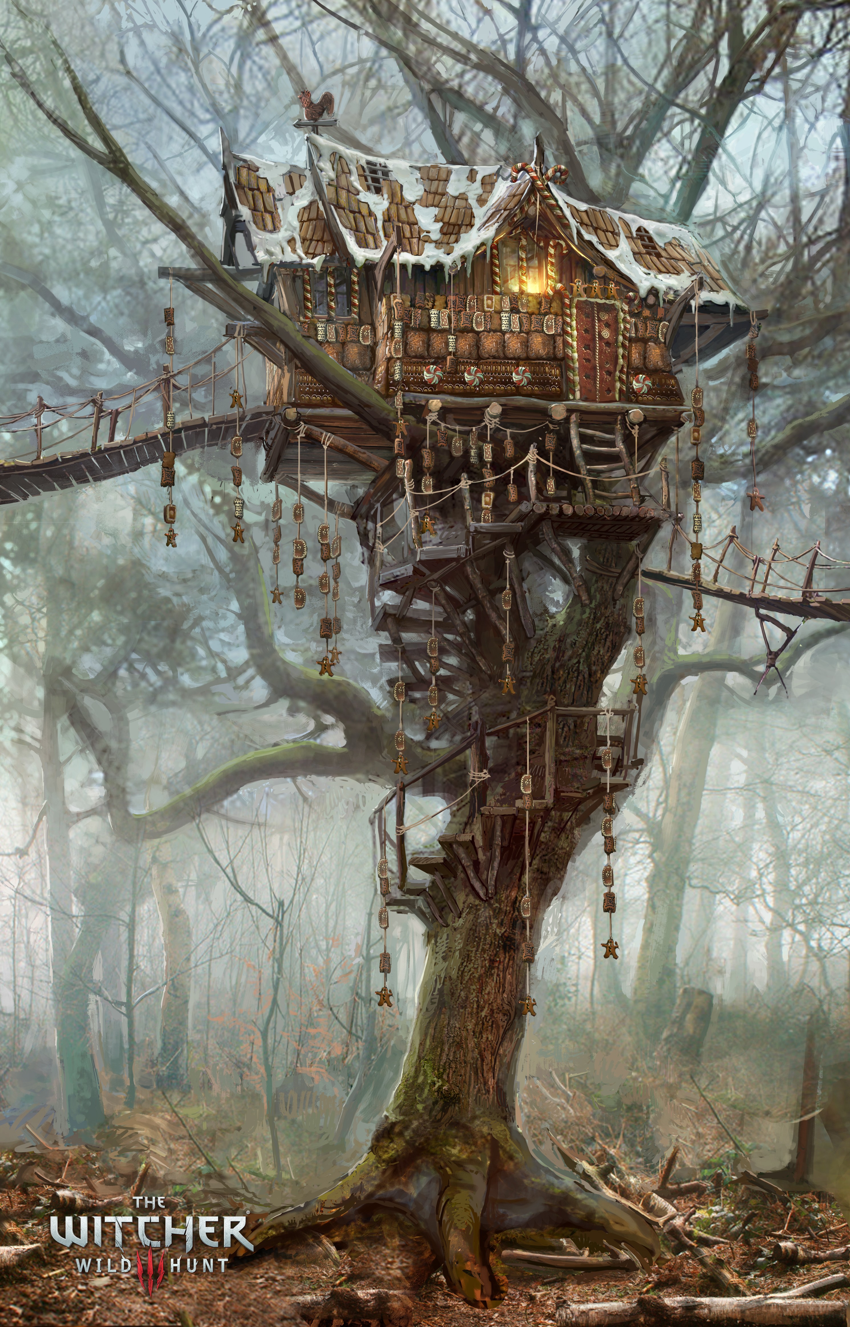 General 2980x4651 The Witcher 3: Wild Hunt video games fantasy art tree house trees video game art RPG PC gaming