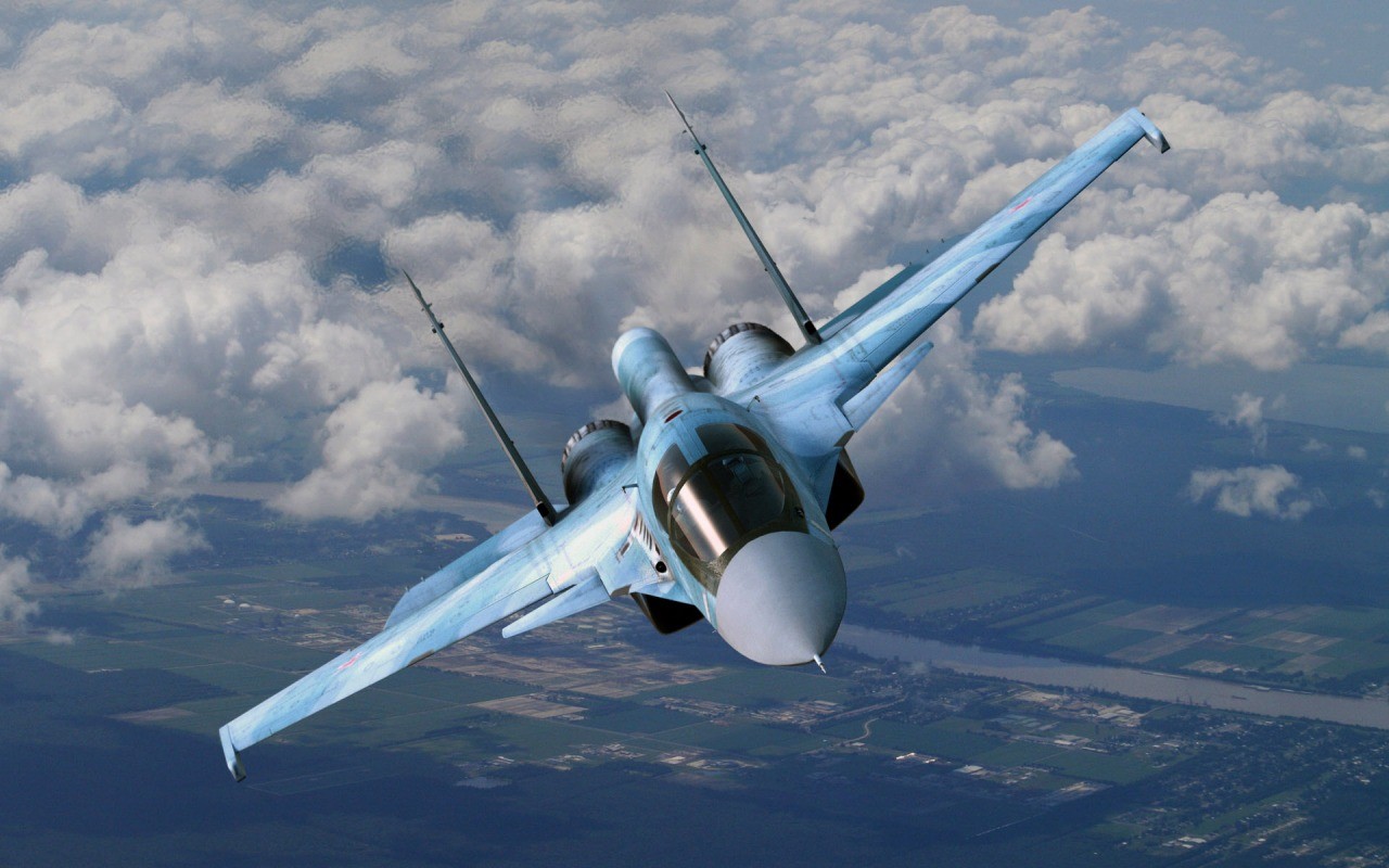 General 1280x800 Sukhoi Su-34 aircraft military military aircraft vehicle military vehicle Bomber Sukhoi Russian/Soviet aircraft clouds frontal view flying landscape sky